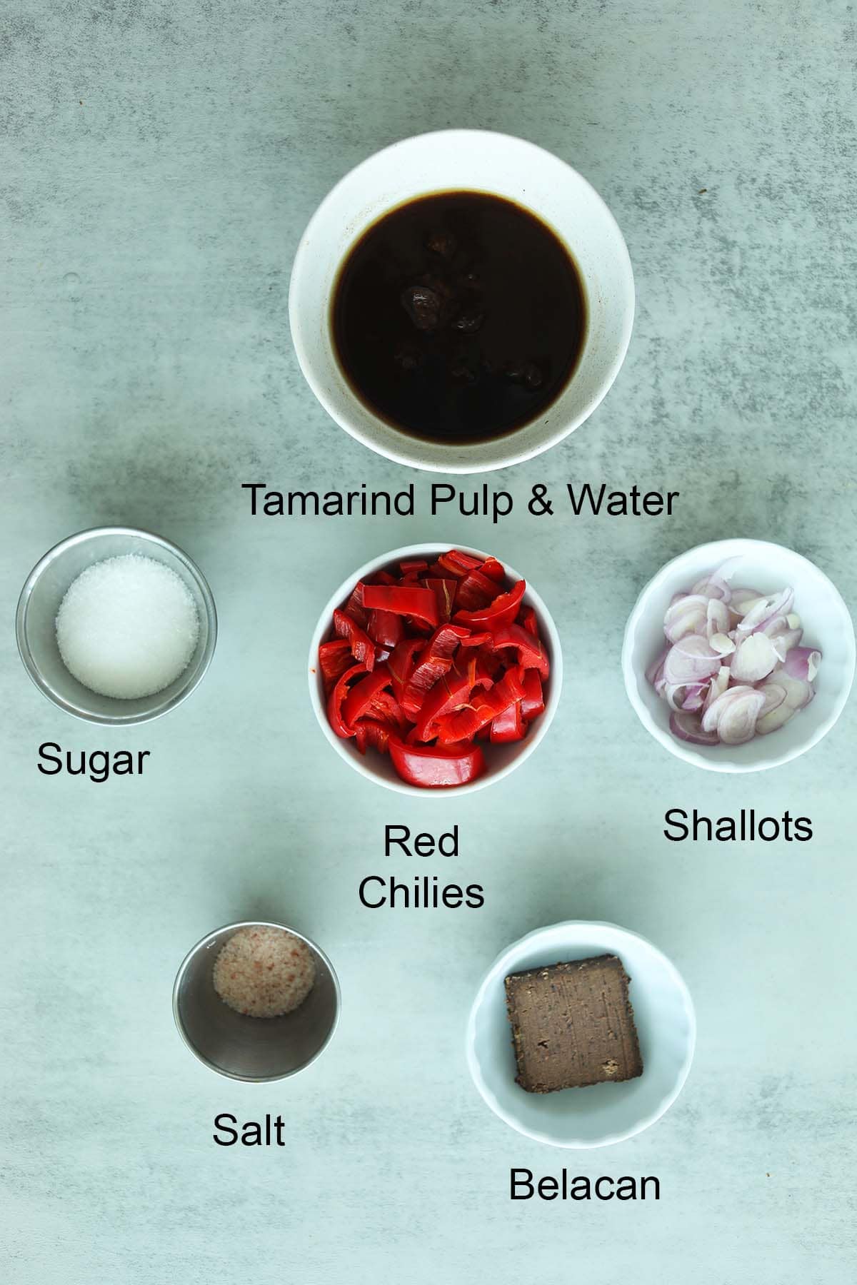 This image shows the Ingredients to make the Sambal Belacan.