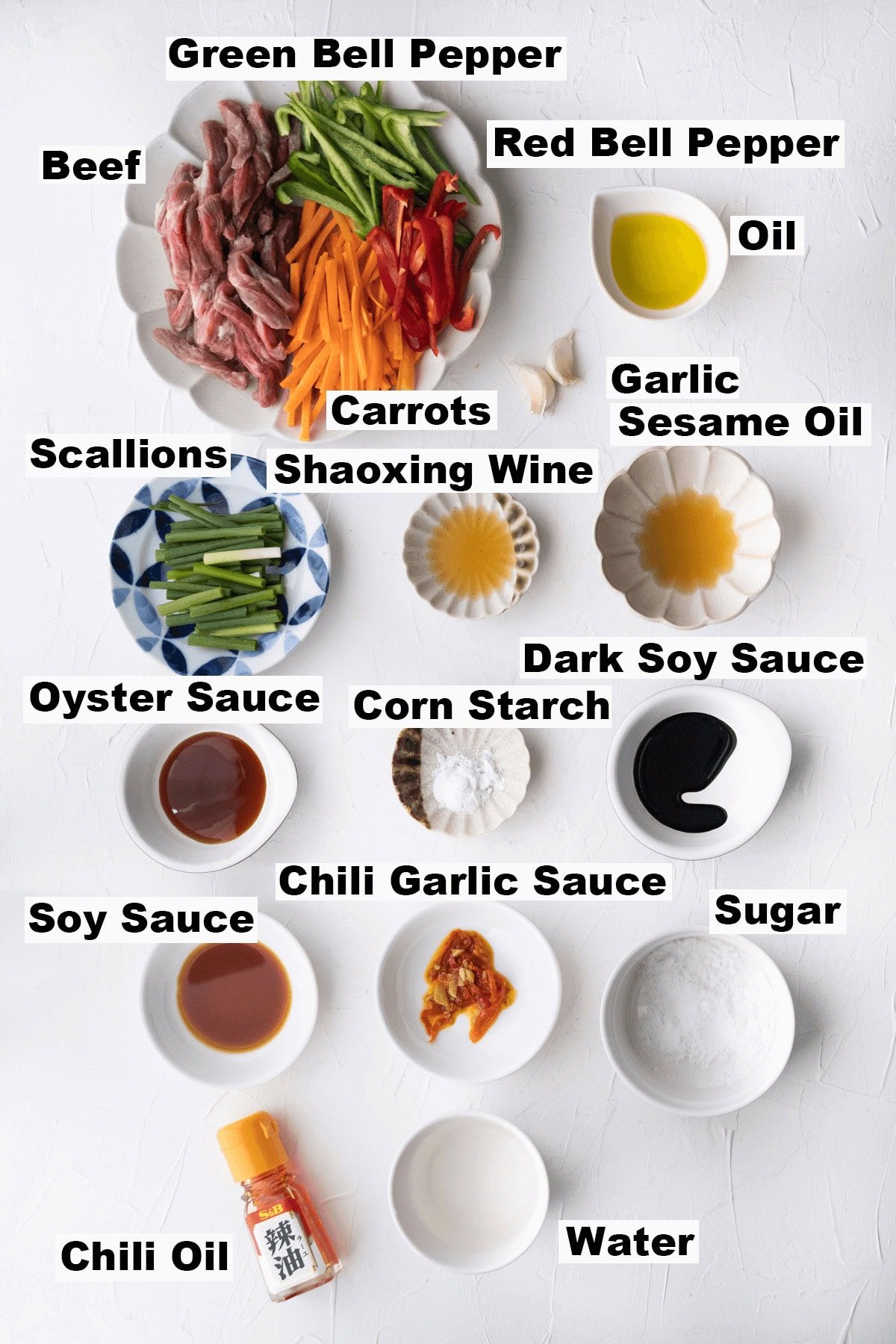 Ingredients for szechuan beef recipe.