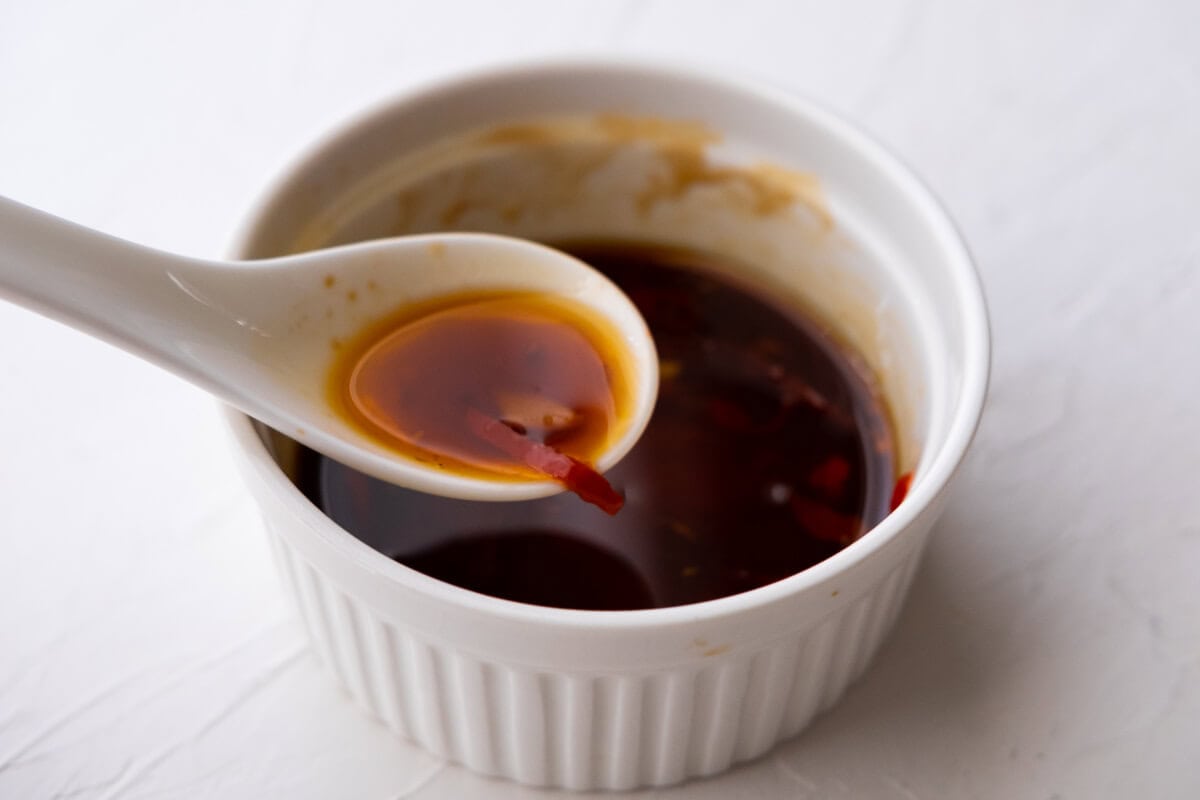 Sichuan sauce in a small bowl. 