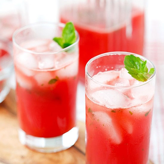 Easy watermelon tequila cocktail served with mint.