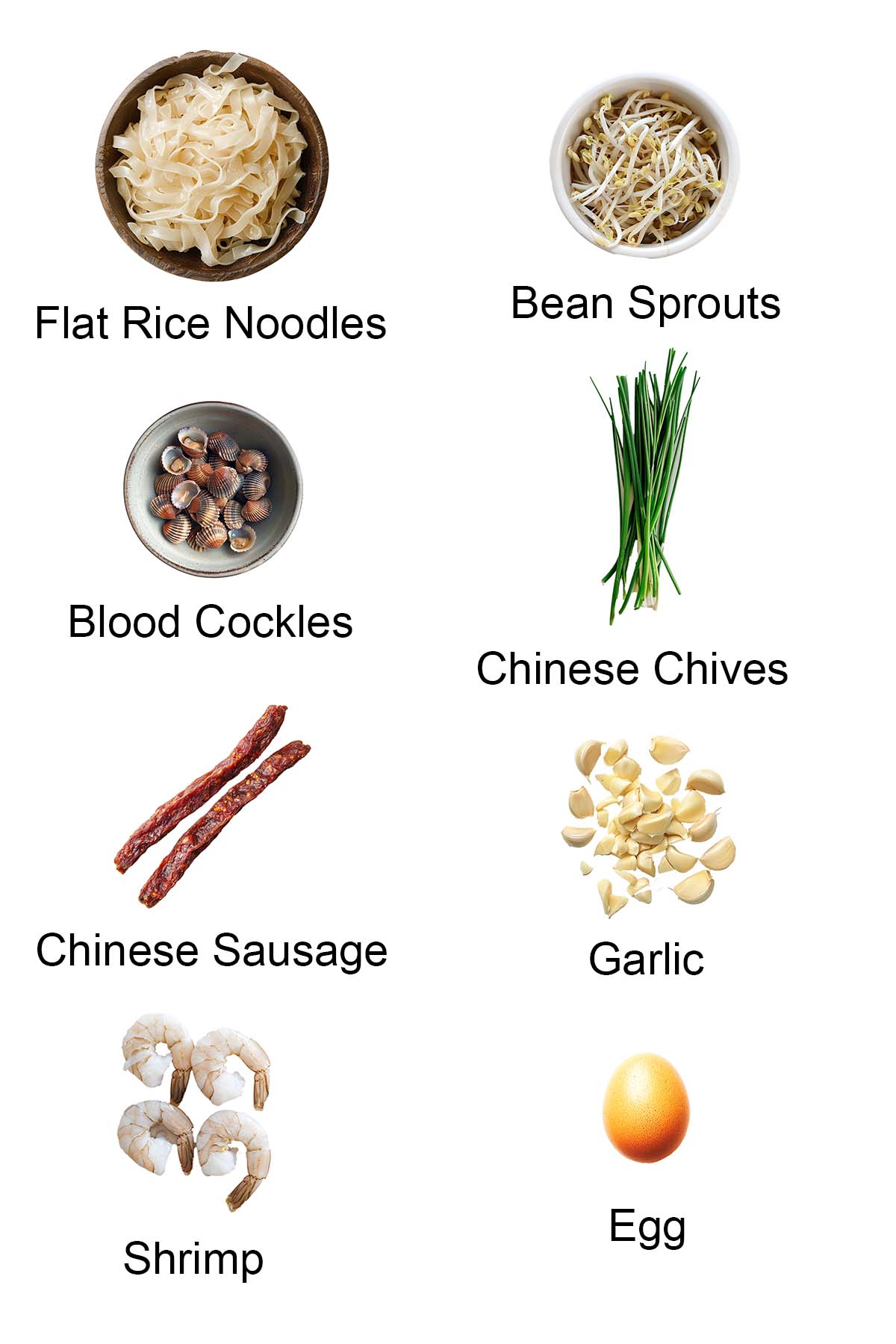 Ingredients for char kuey teow. 