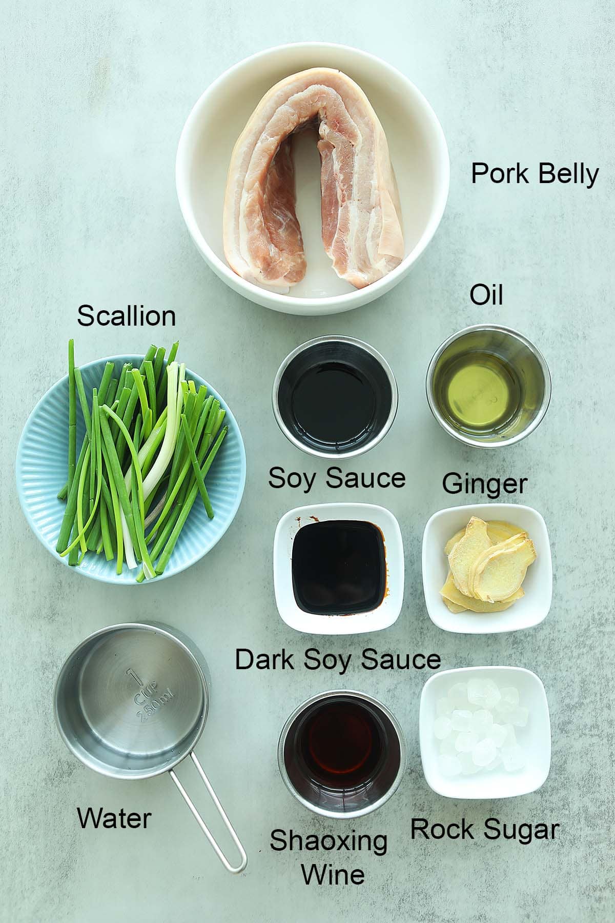 Chinese braised pork belly ingredients. 
