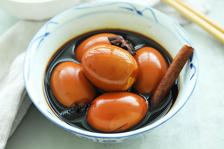 Delicious and flavorful Chinese Braised Soy Sauce Eggs served in a bowl. 