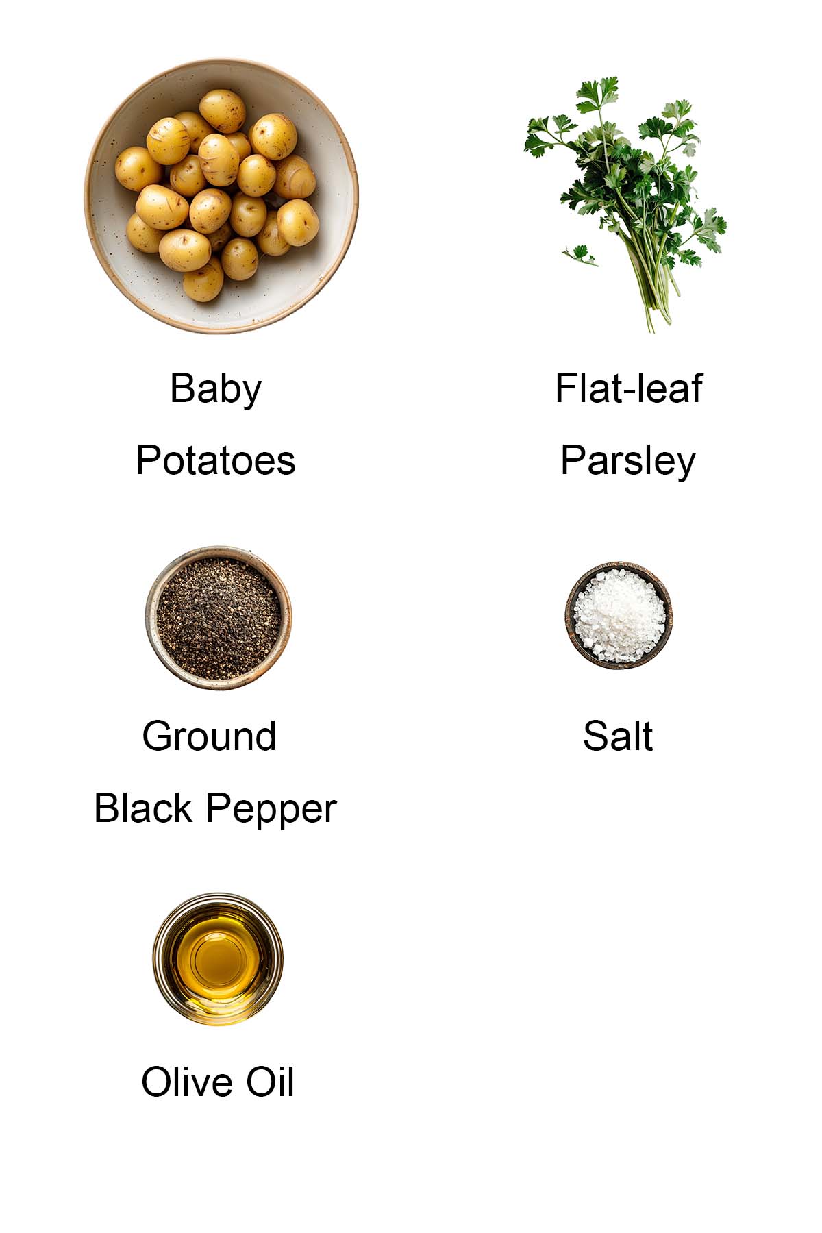 Ingredients for crispy smashed potatoes. 