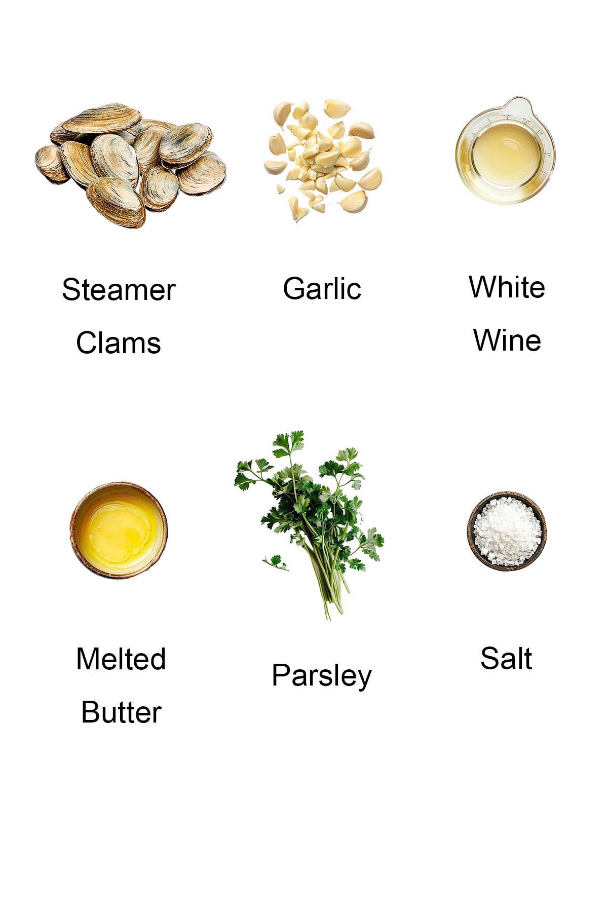 Ingredients for garlic butter steamers. 