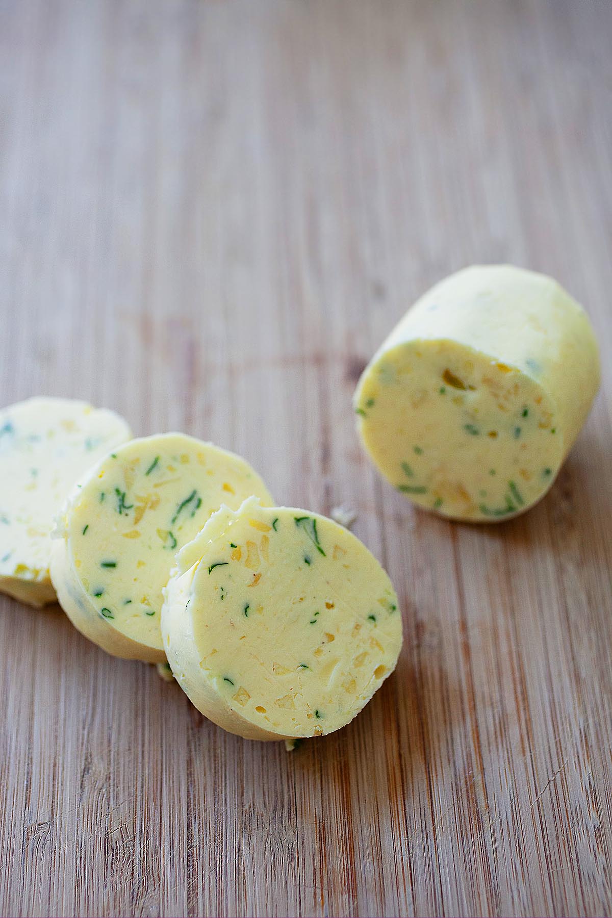 Easy homemade garlic herb butter, cut into rounds. 