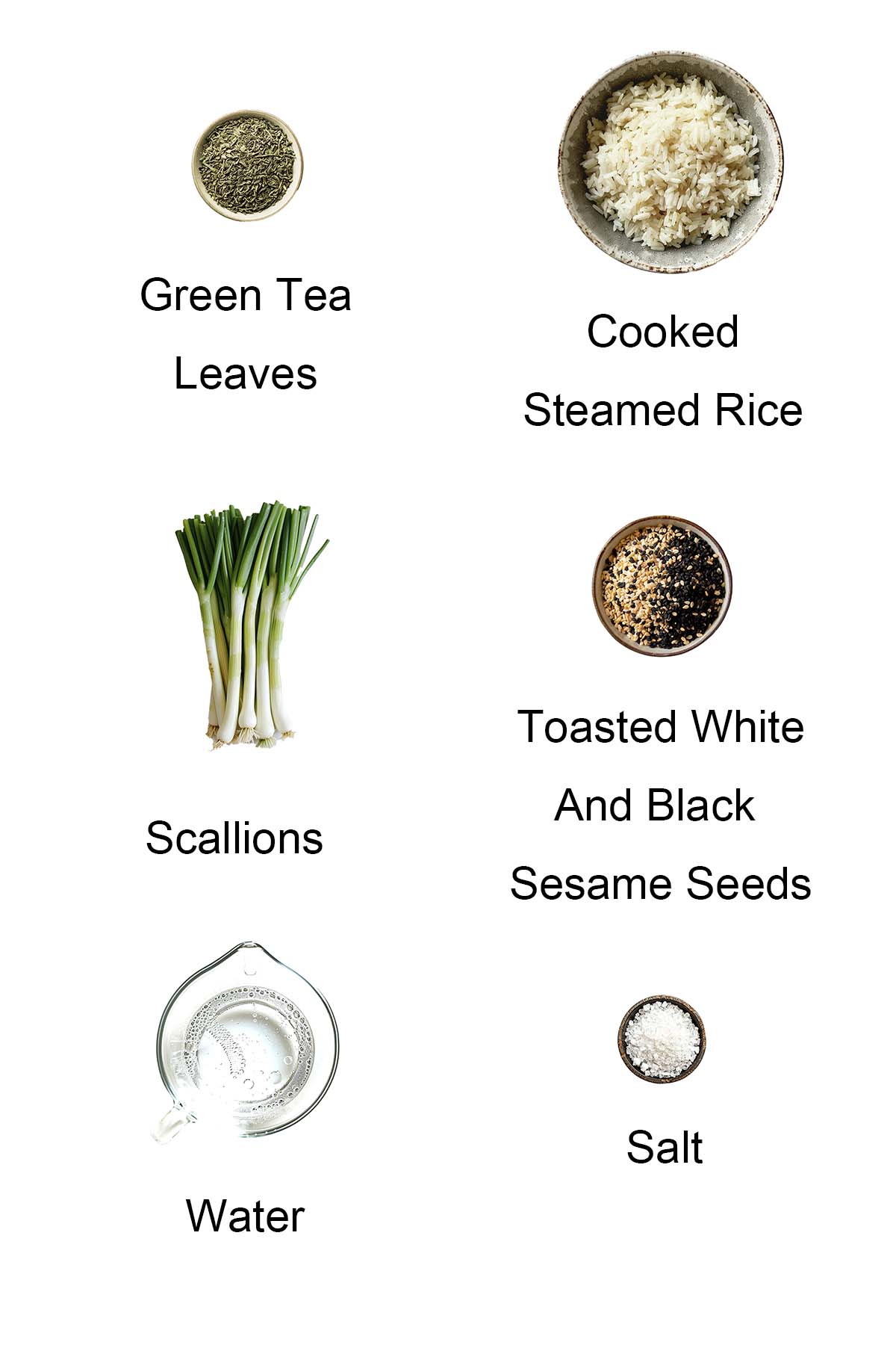 Ingredients for green tea rice. 