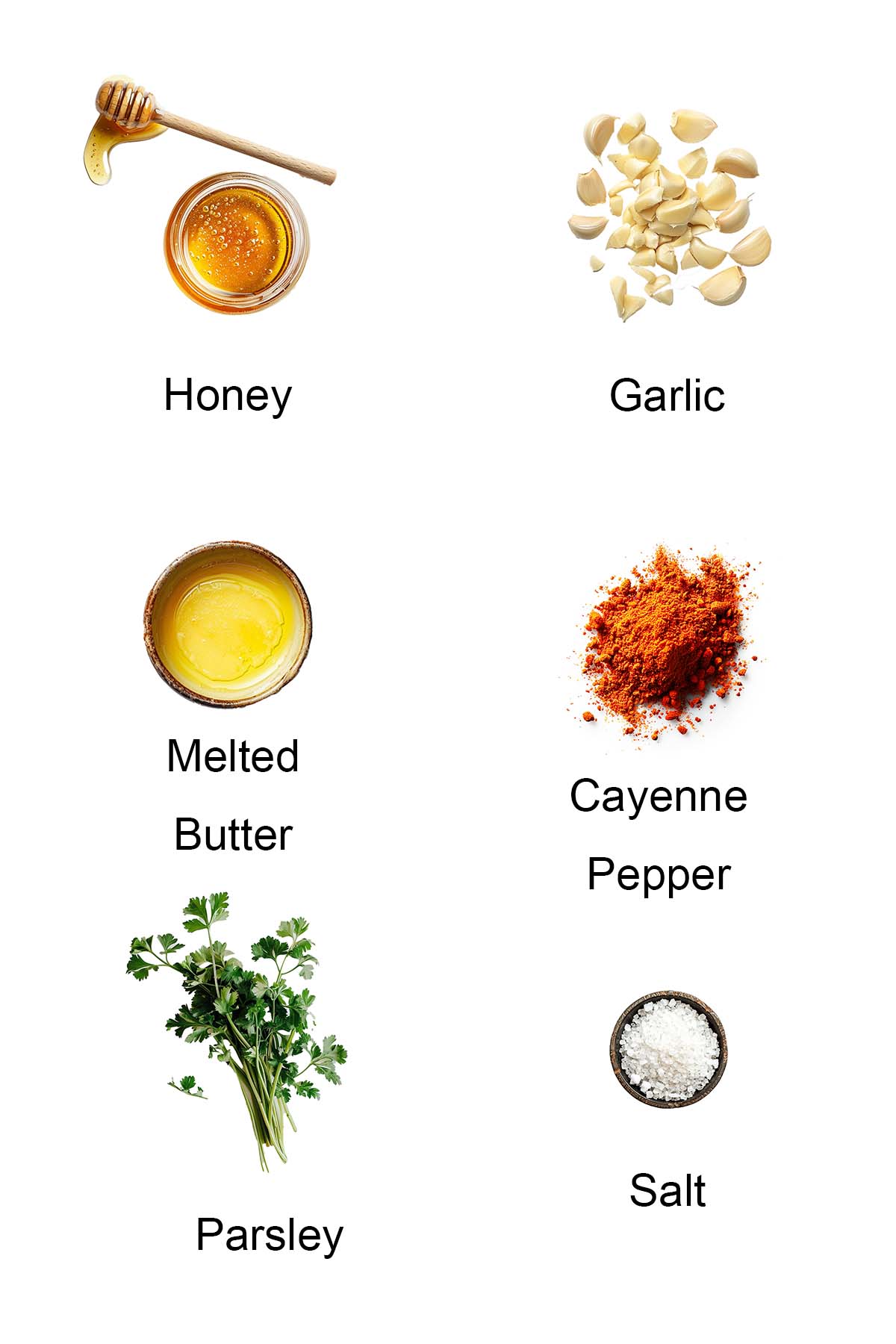 Ingredients for honey garlic butter sauce. 