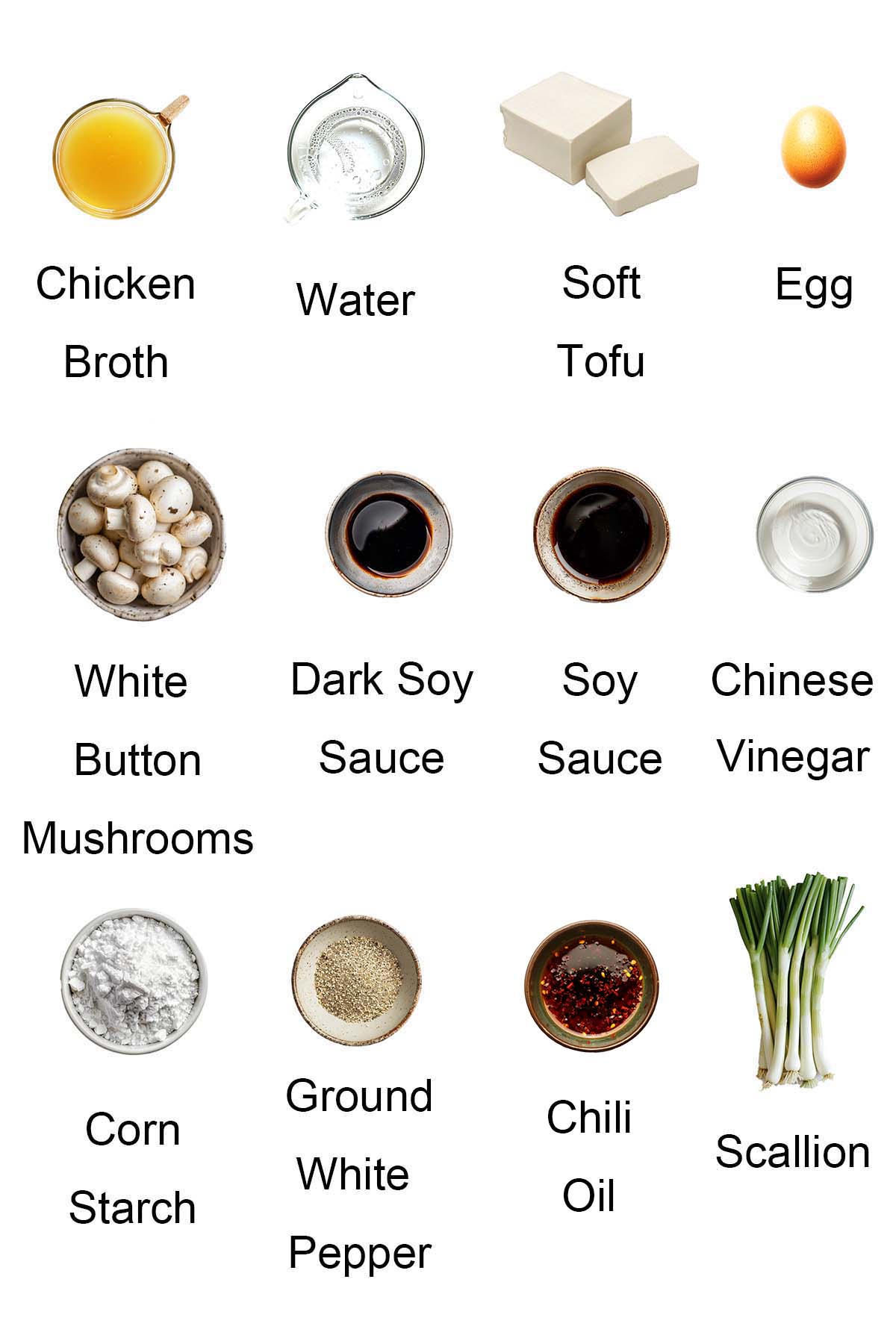 Ingredients for hot and sour soup. 