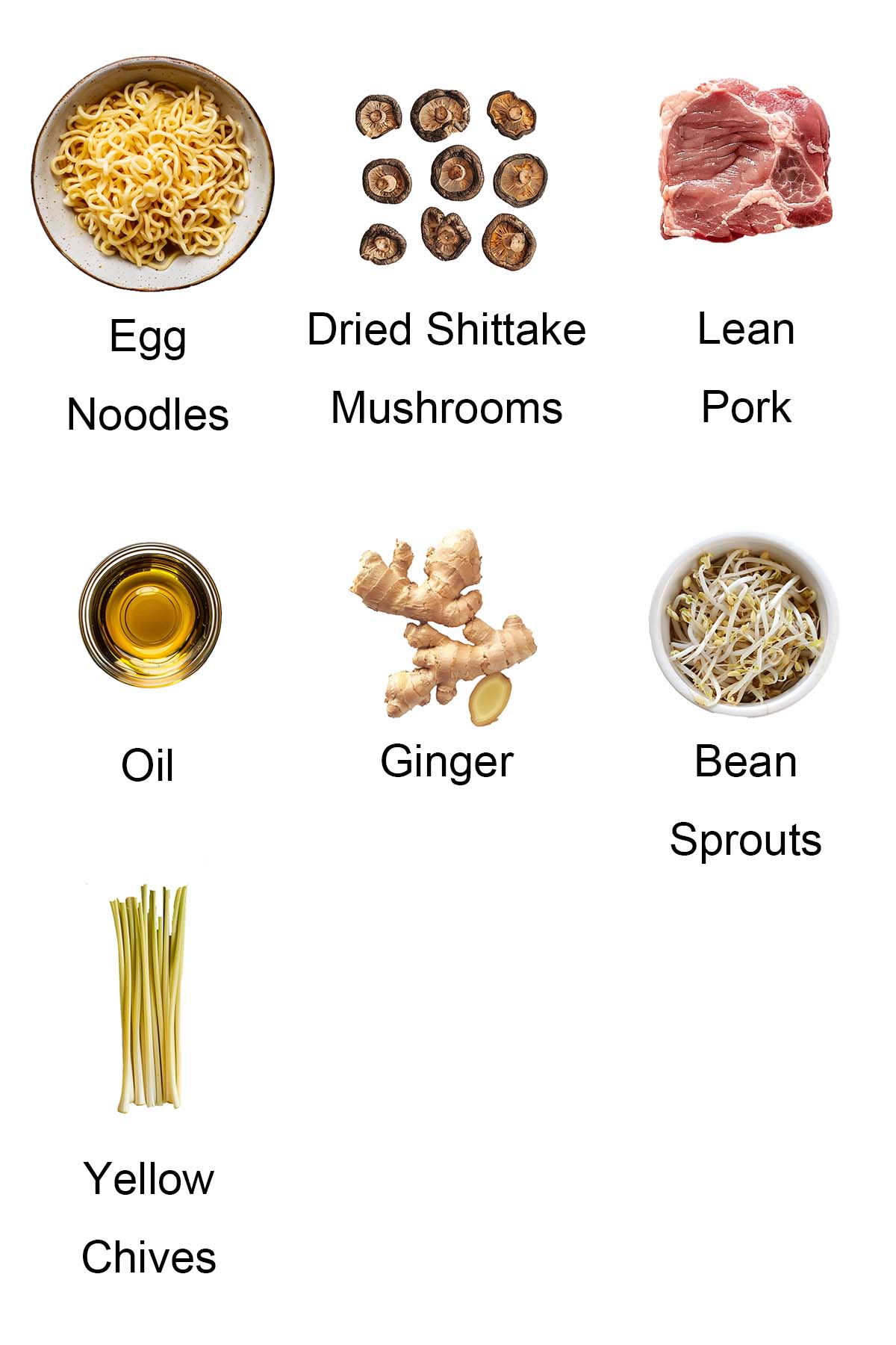 Ingredients for pork chow mein. 