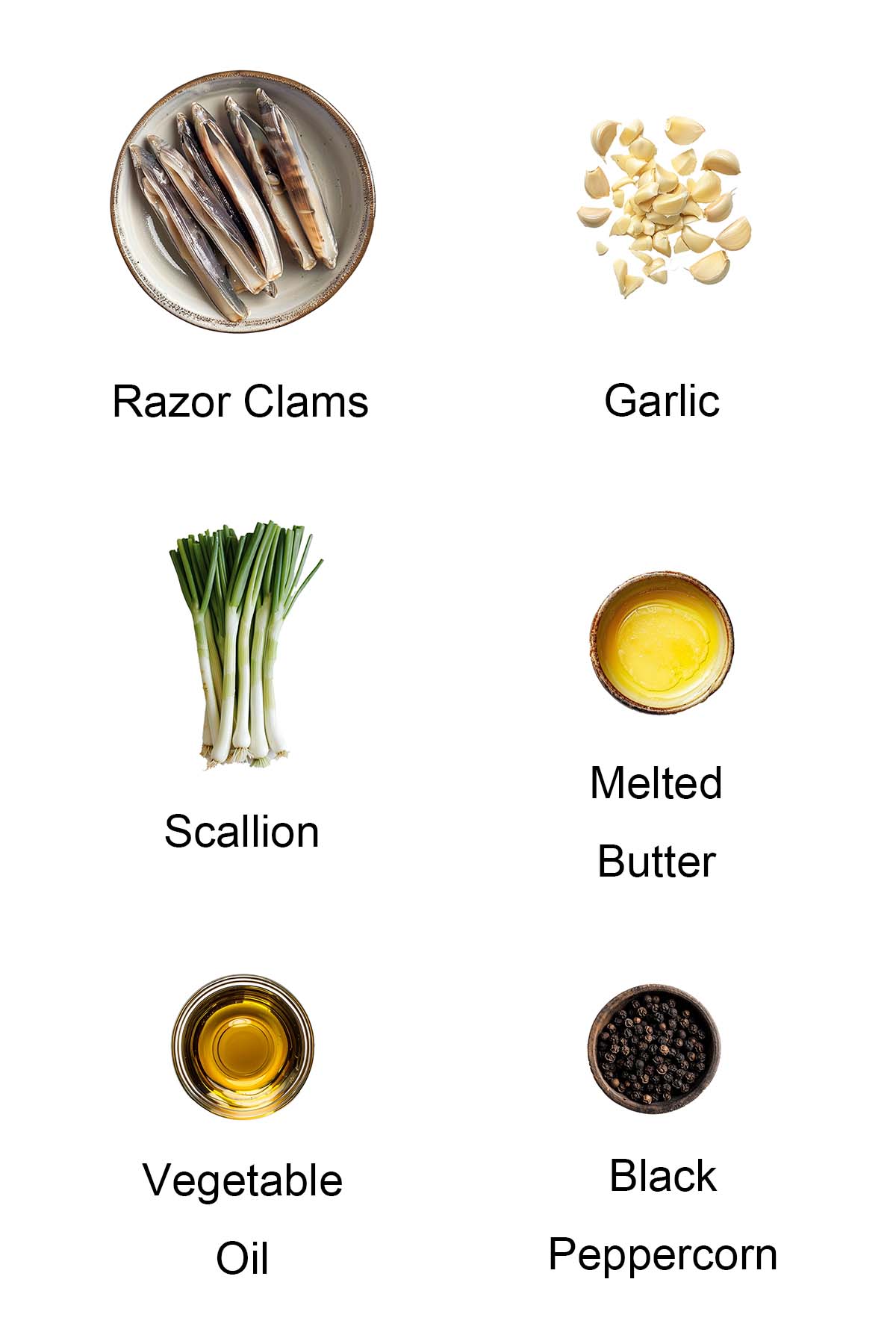 Ingredients for razor clam recipe. 