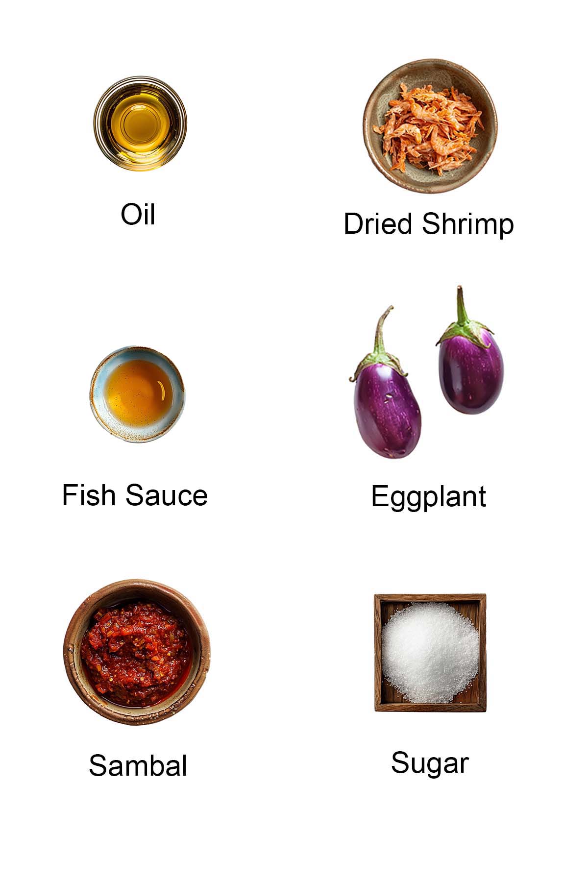 Ingredients for sambal eggplant. 