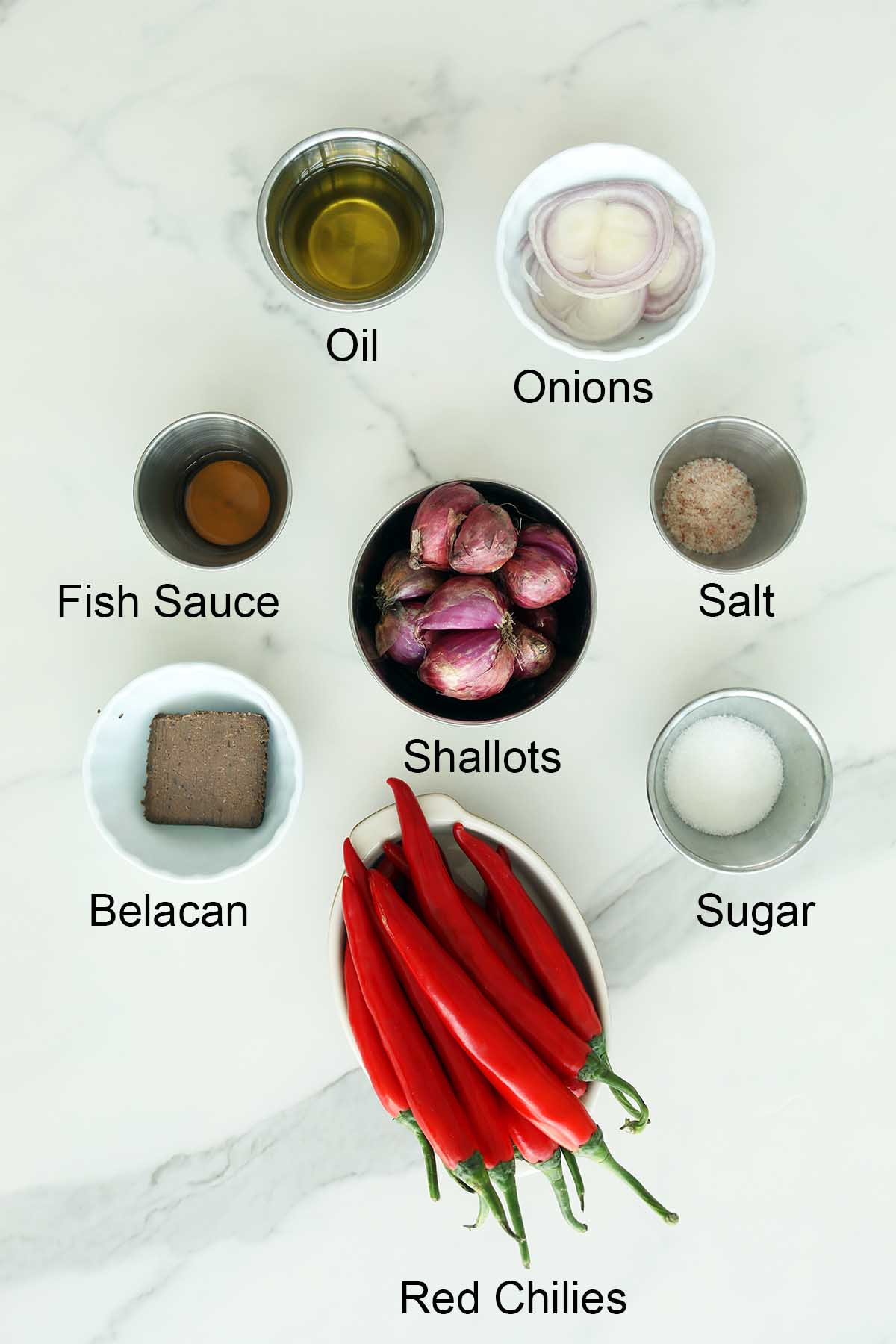 Ingredients need to make the Sambal Tumis Paste.