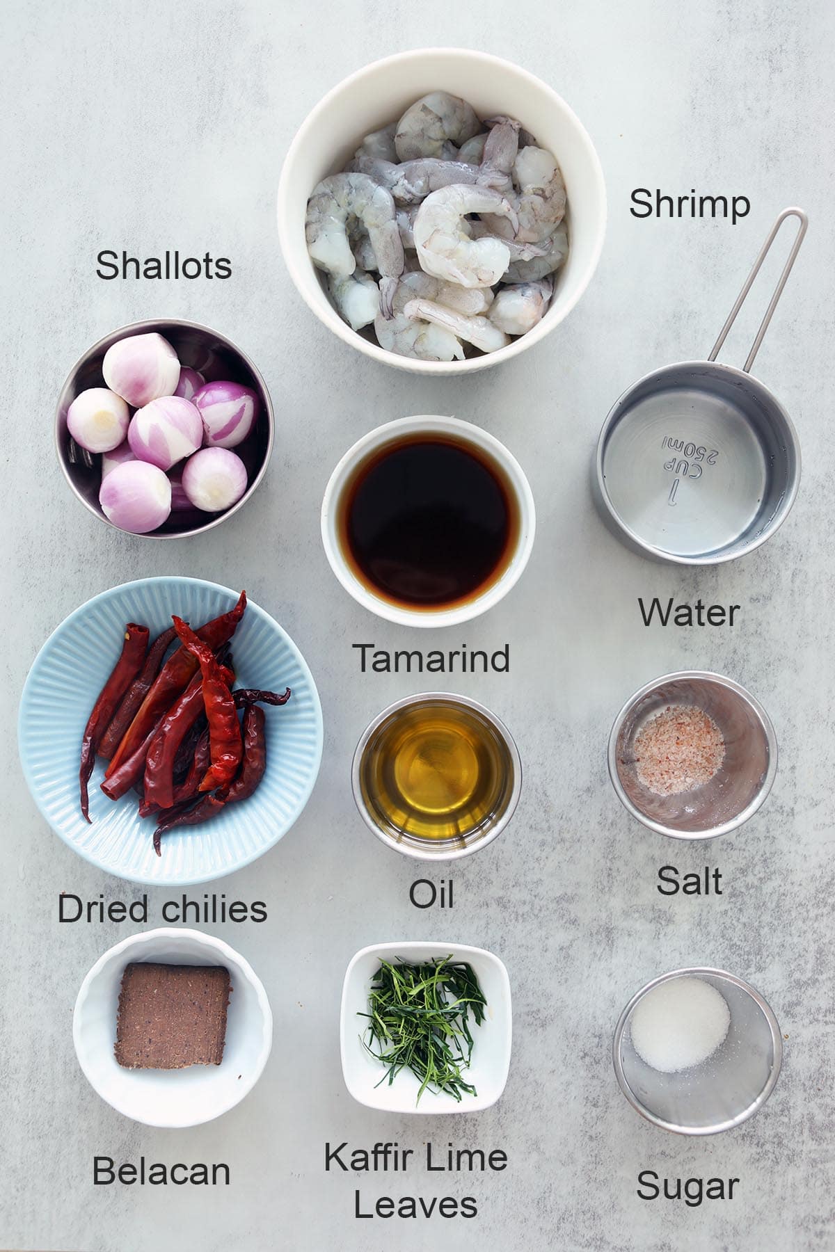 Ingredients for shrimp sambal recipe. 