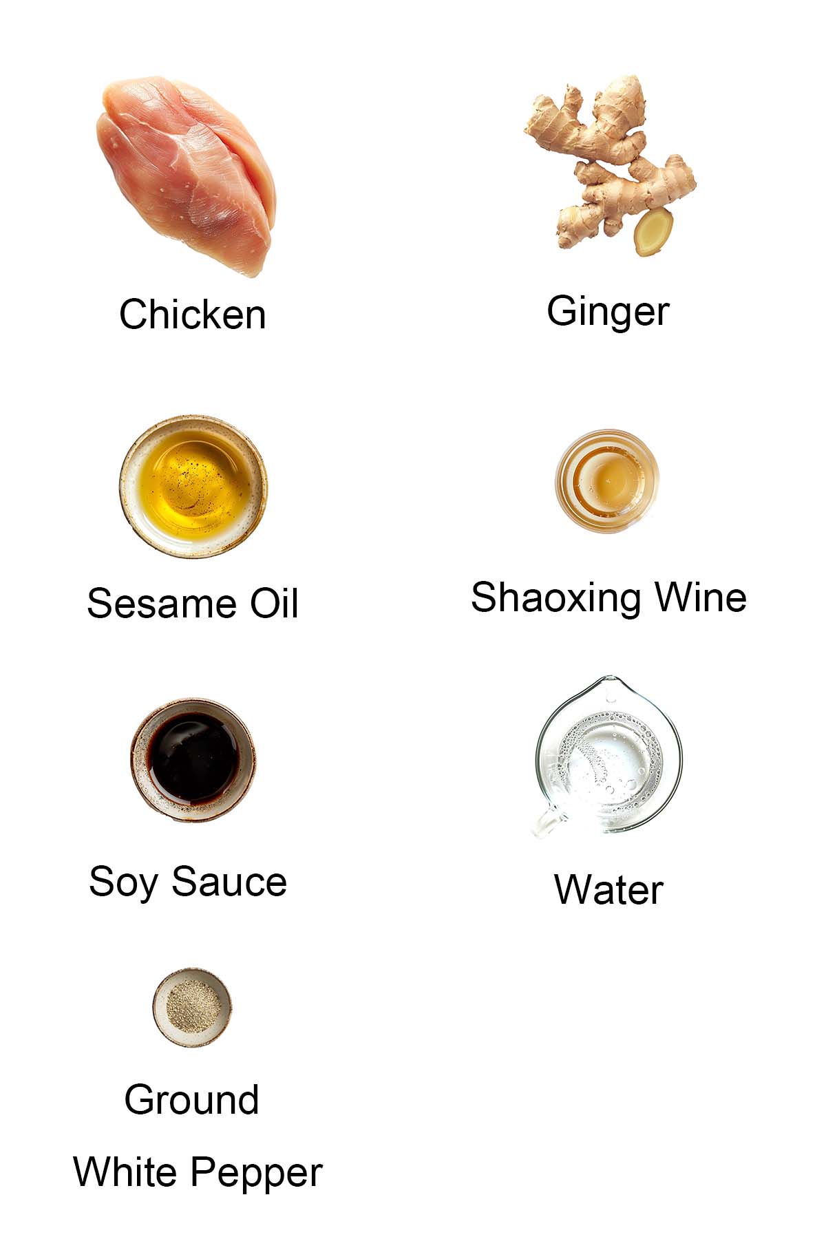 Ingredients for sesame oil chicken. 