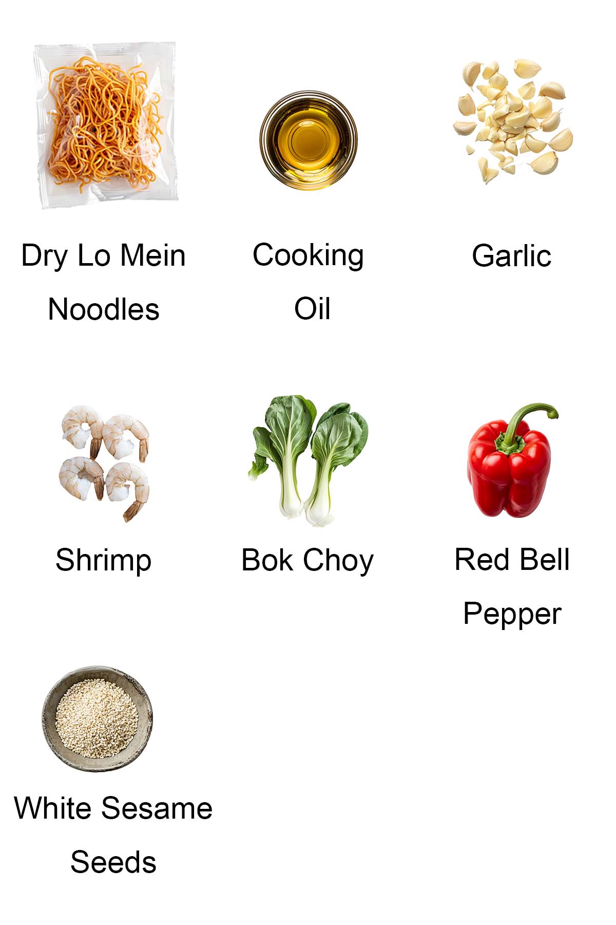 Ingredients for shrimp lo mein. 