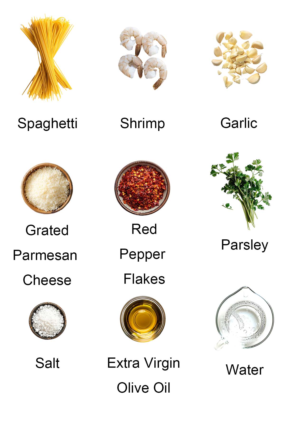 Ingredients for spaghetti aglio e olio. 