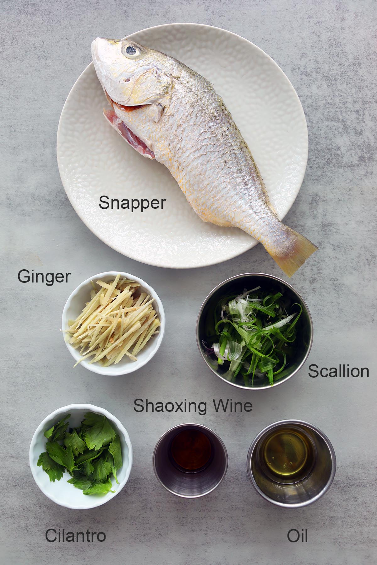 Ingredients for steamed fish recipe. 