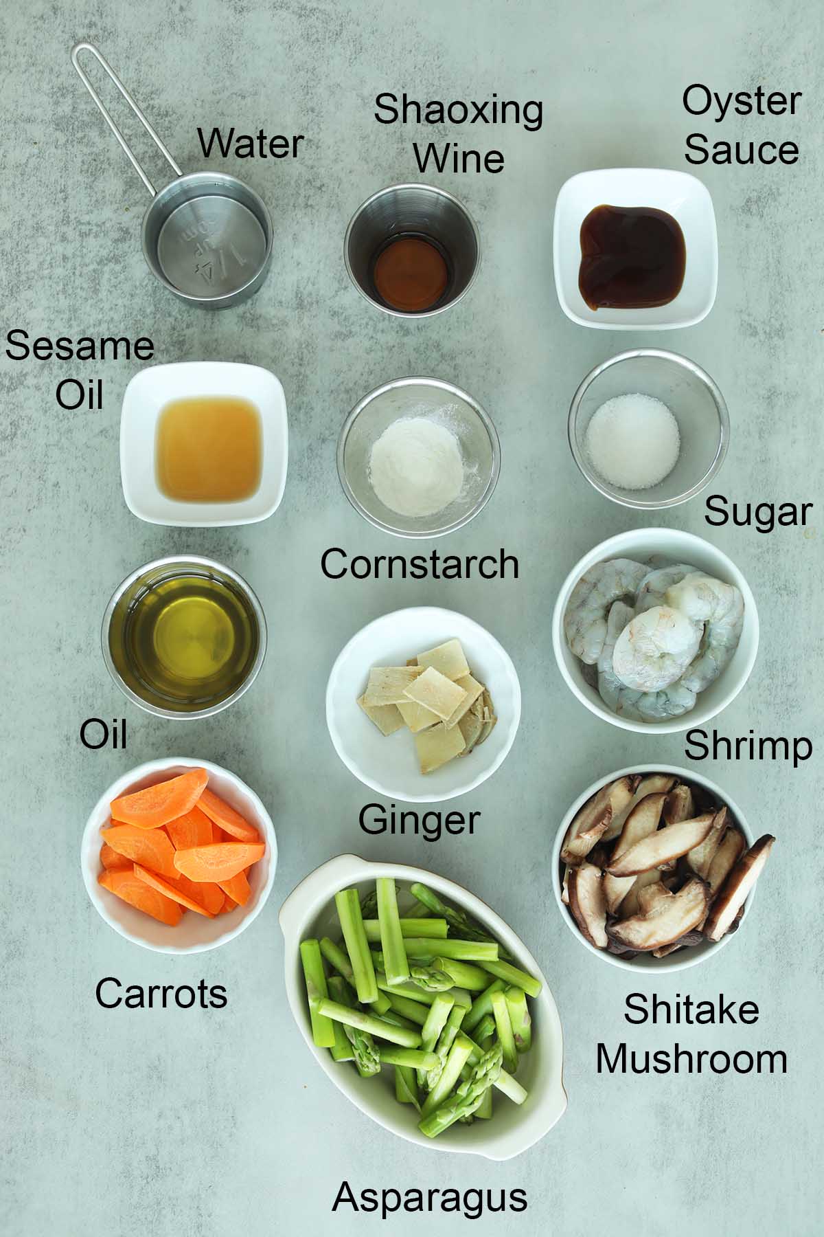 Ingredients needed to make Stir fry asparagus with shrimp.