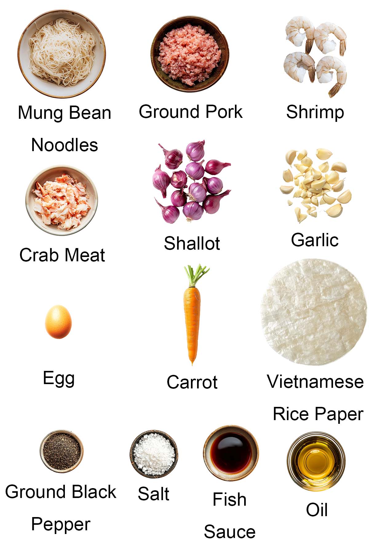 Ingredients for Vietnamese spring rolls (cha gio).