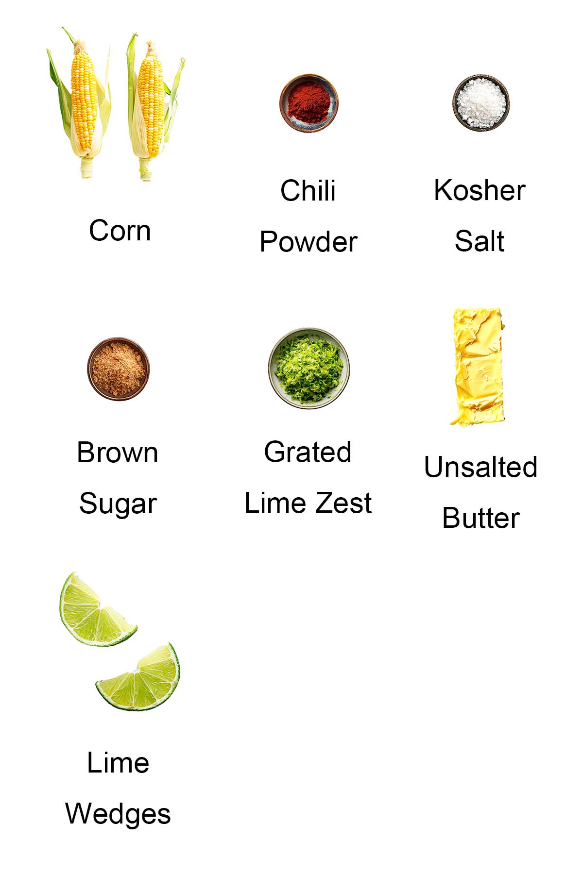 Ingredients for chili lime corn. 