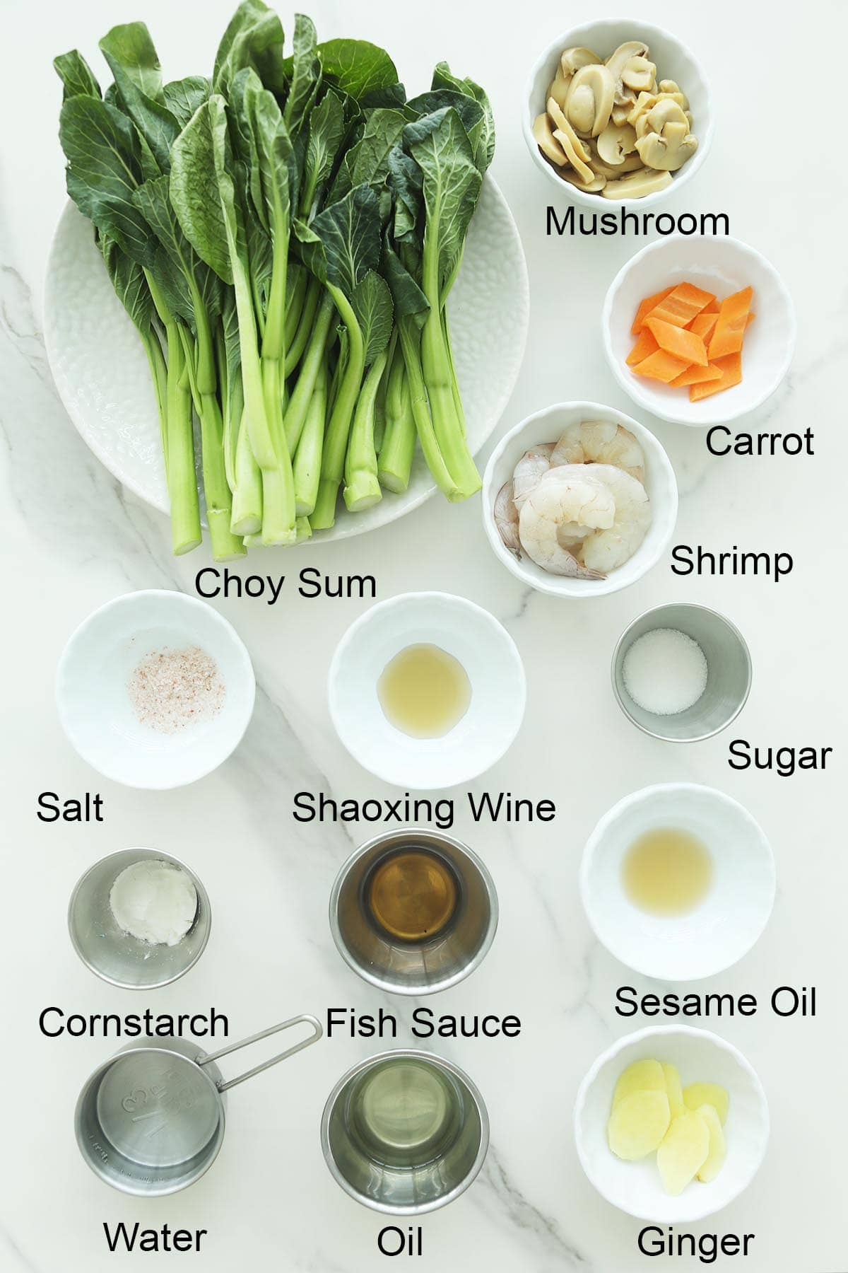 Ingredients for choy sum recipe stir fry. 
