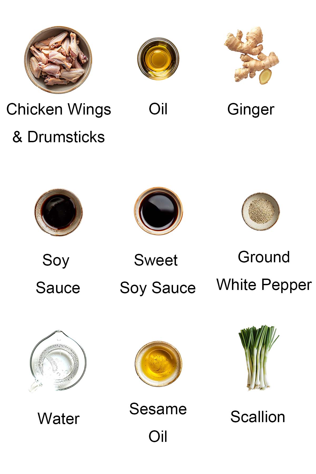 Ingredients for ginger soy chicken. 