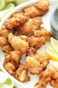 Japanese fried chicken on a plate.