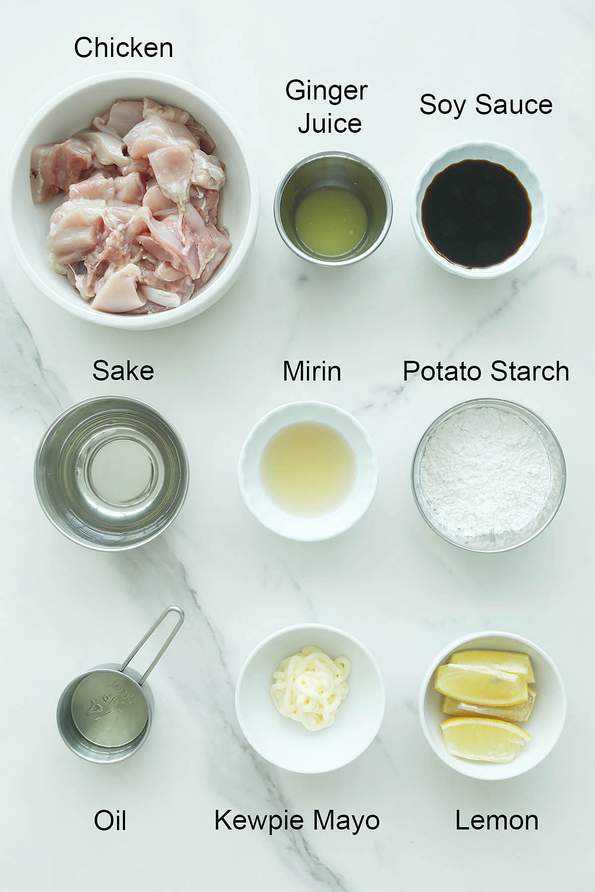 Ingredients for Japanese fried chicken. 