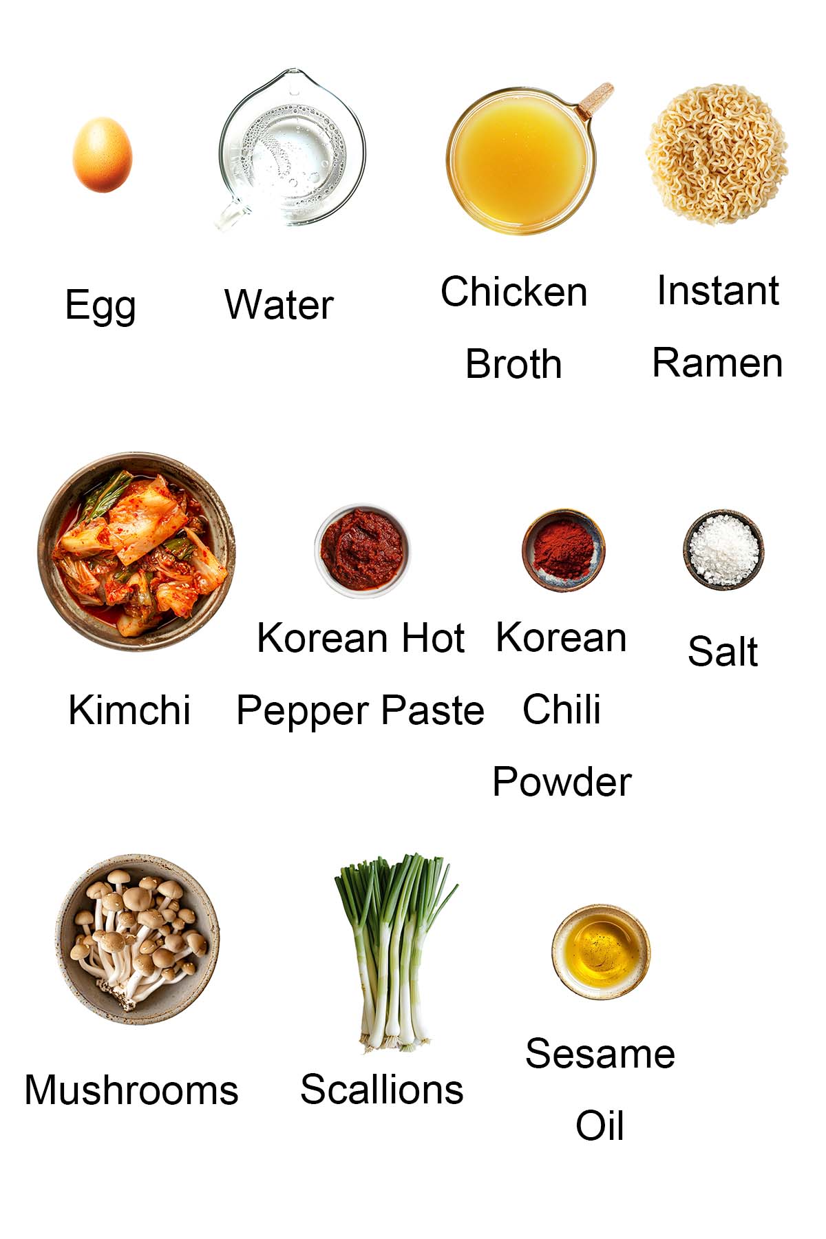 Ingredients for kimchi ramen. 