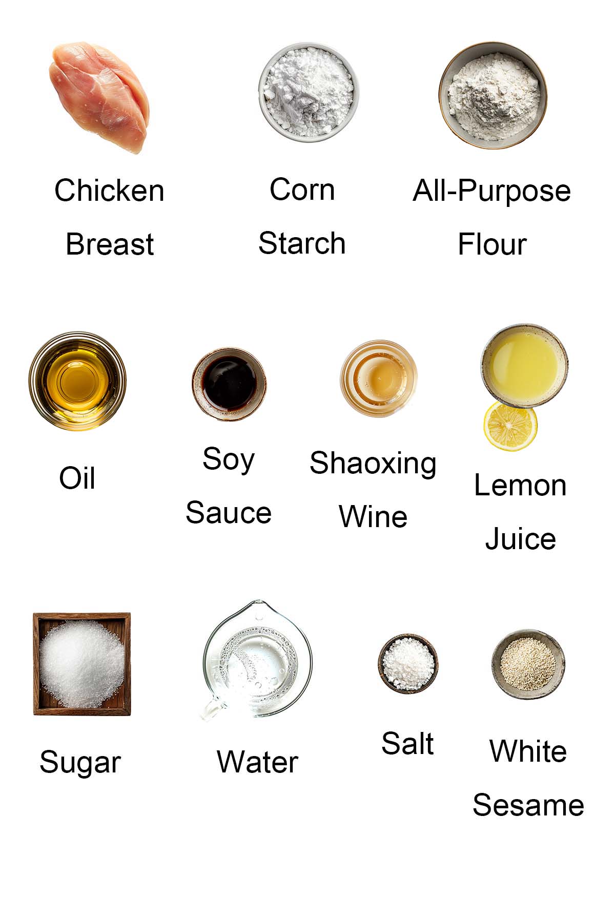 Ingredients for lemon chicken. 