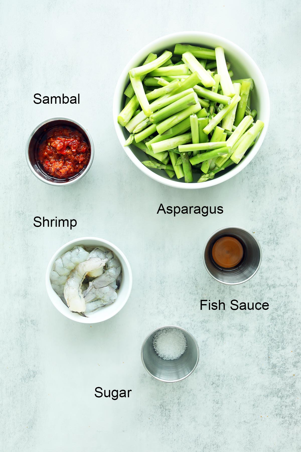 Ingredients for spicy Asian asparagus recipe. 