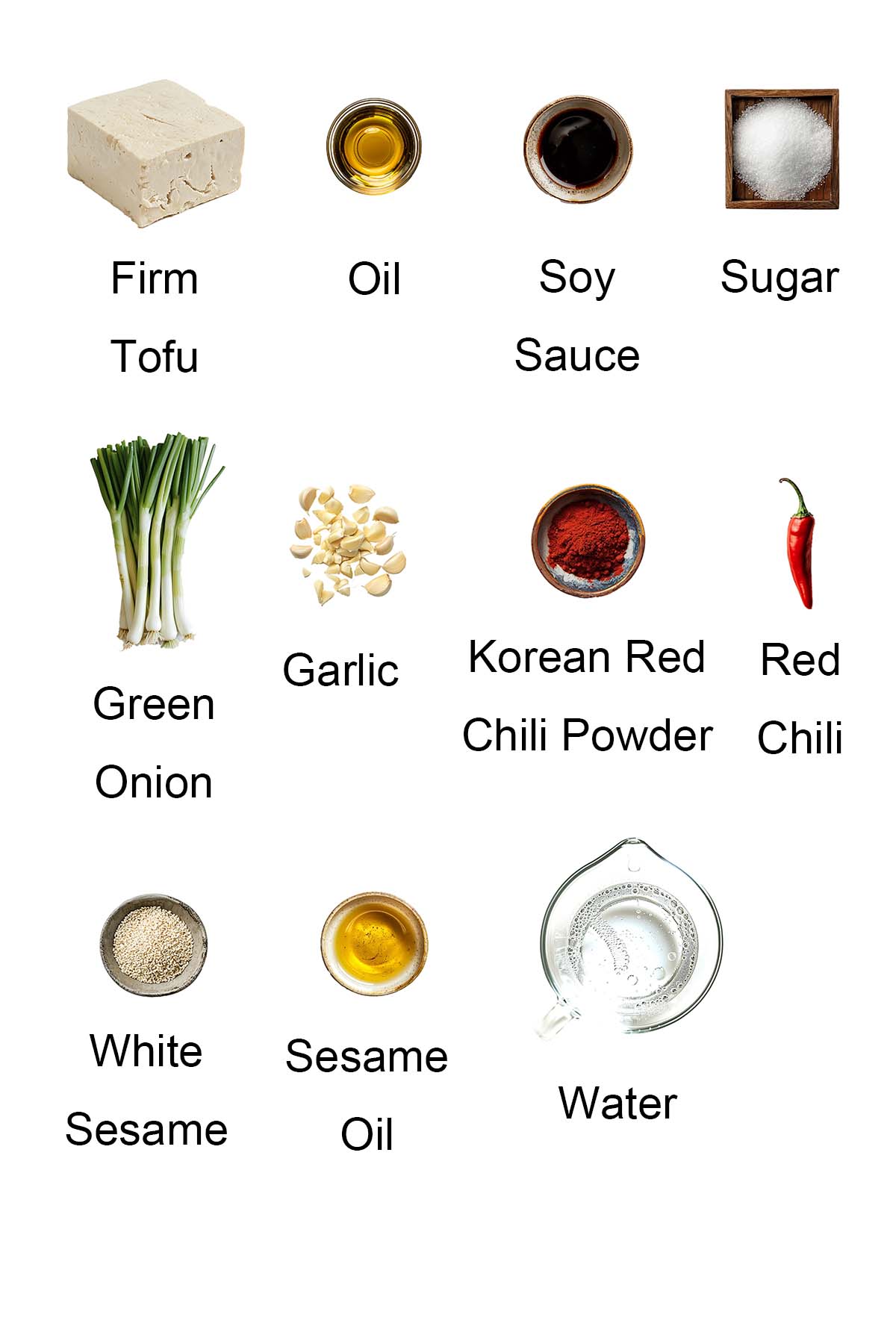 Ingredients for spicy Korean tofu. 