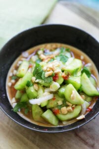 Authentic Thai cucumber salad in a bowl.