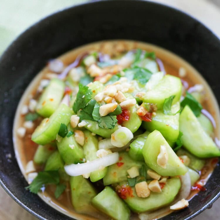 Authentic Thai cucumber salad in a bowl.