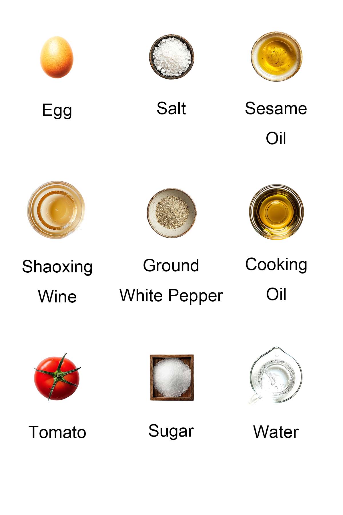 Ingredients for tomato eggs. 