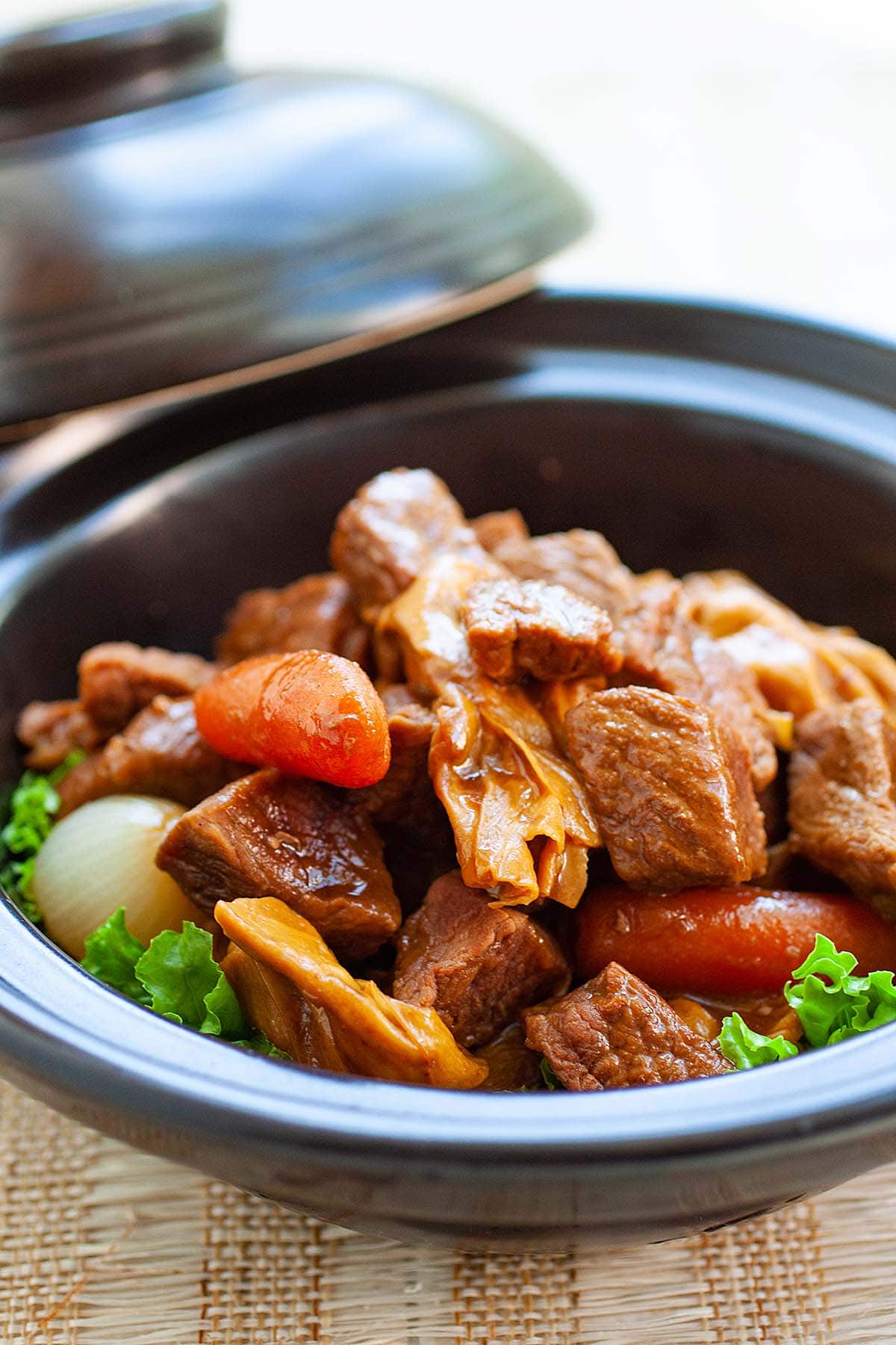 Asian stew beef with carrots and chunky beef.