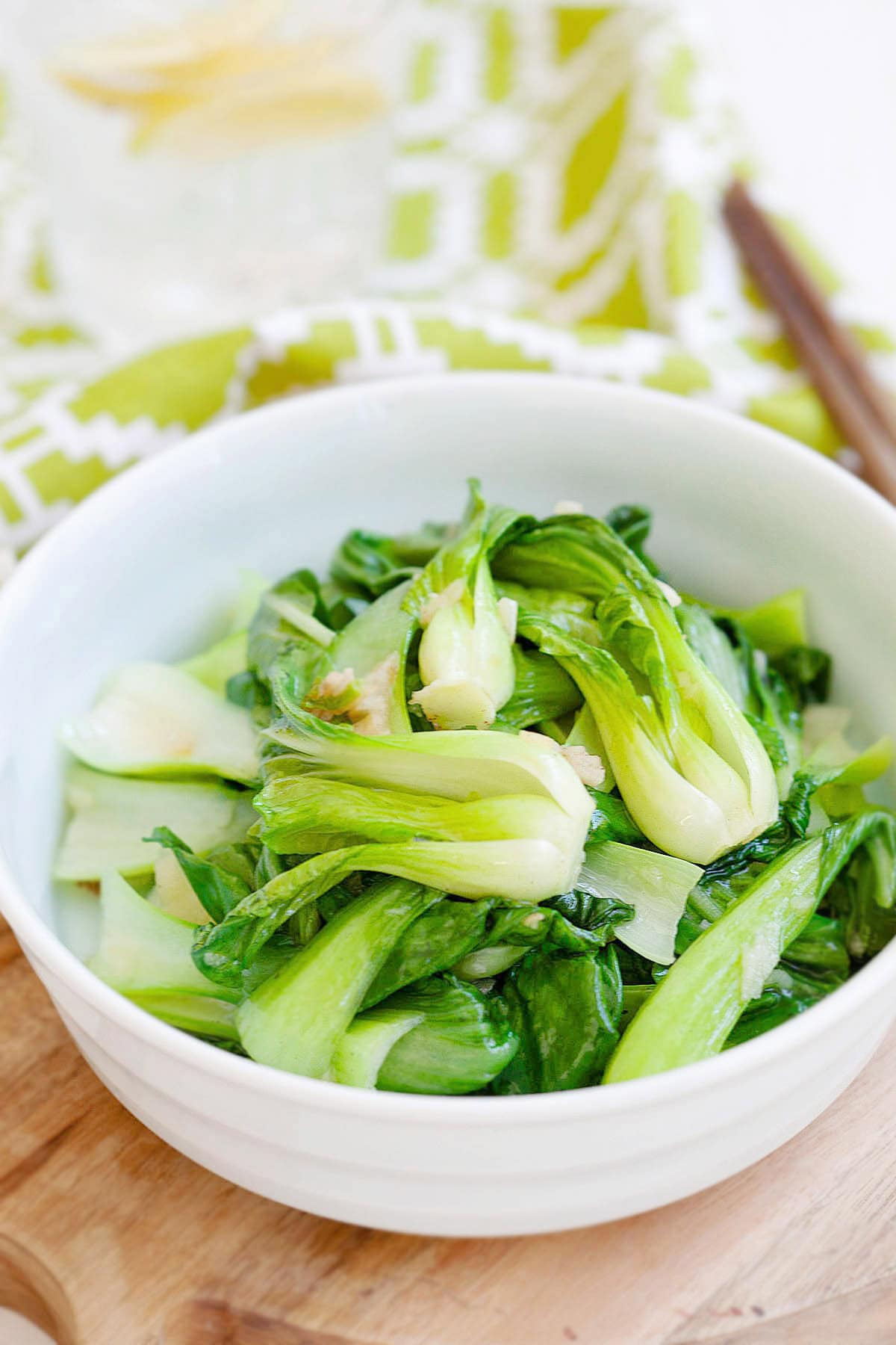 Healthy bok choy flash cooked with garlic and salt. 