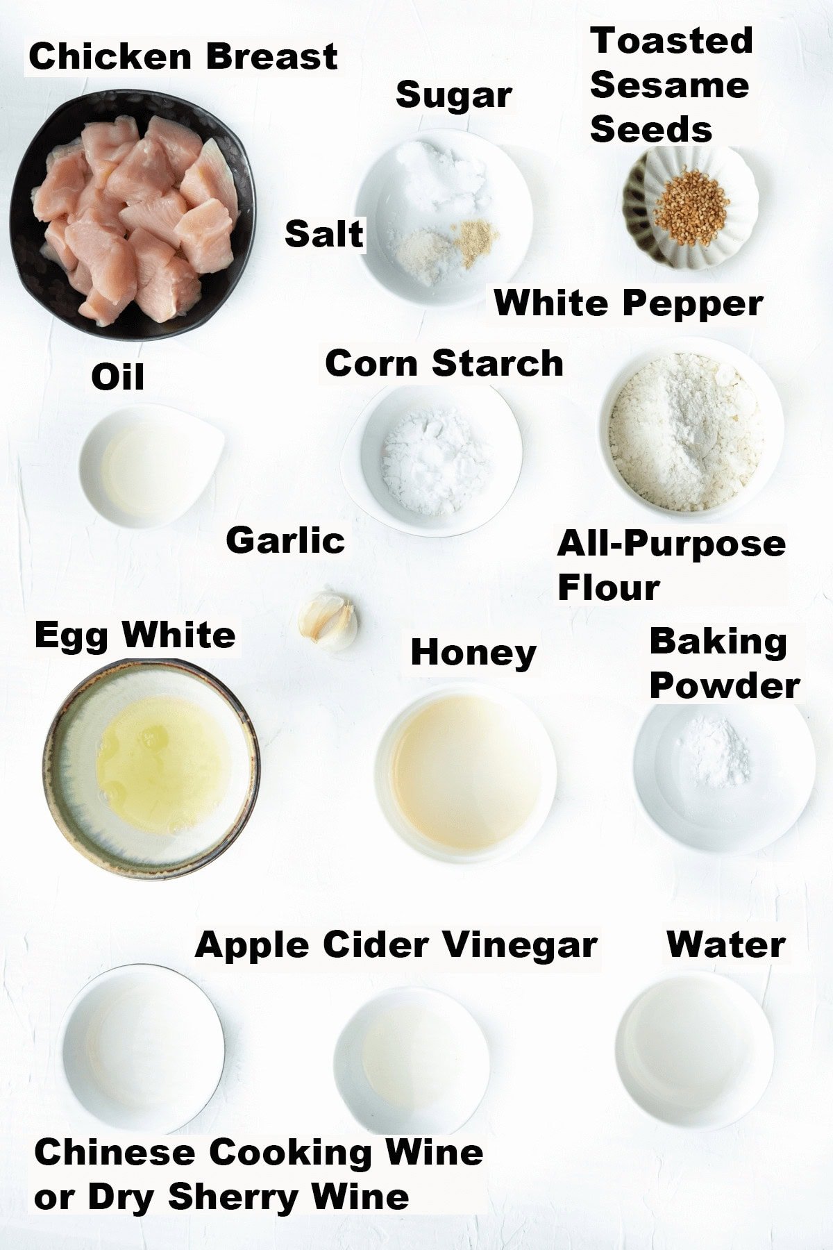 Ingredients for honey chicken recipe. 