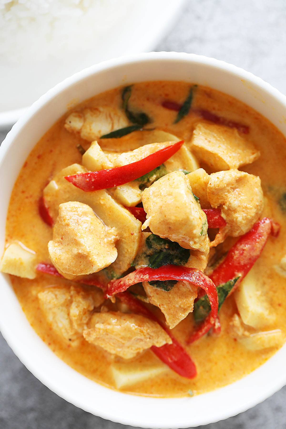 Traditional red curry with bamboo shoots and coconut cream. 