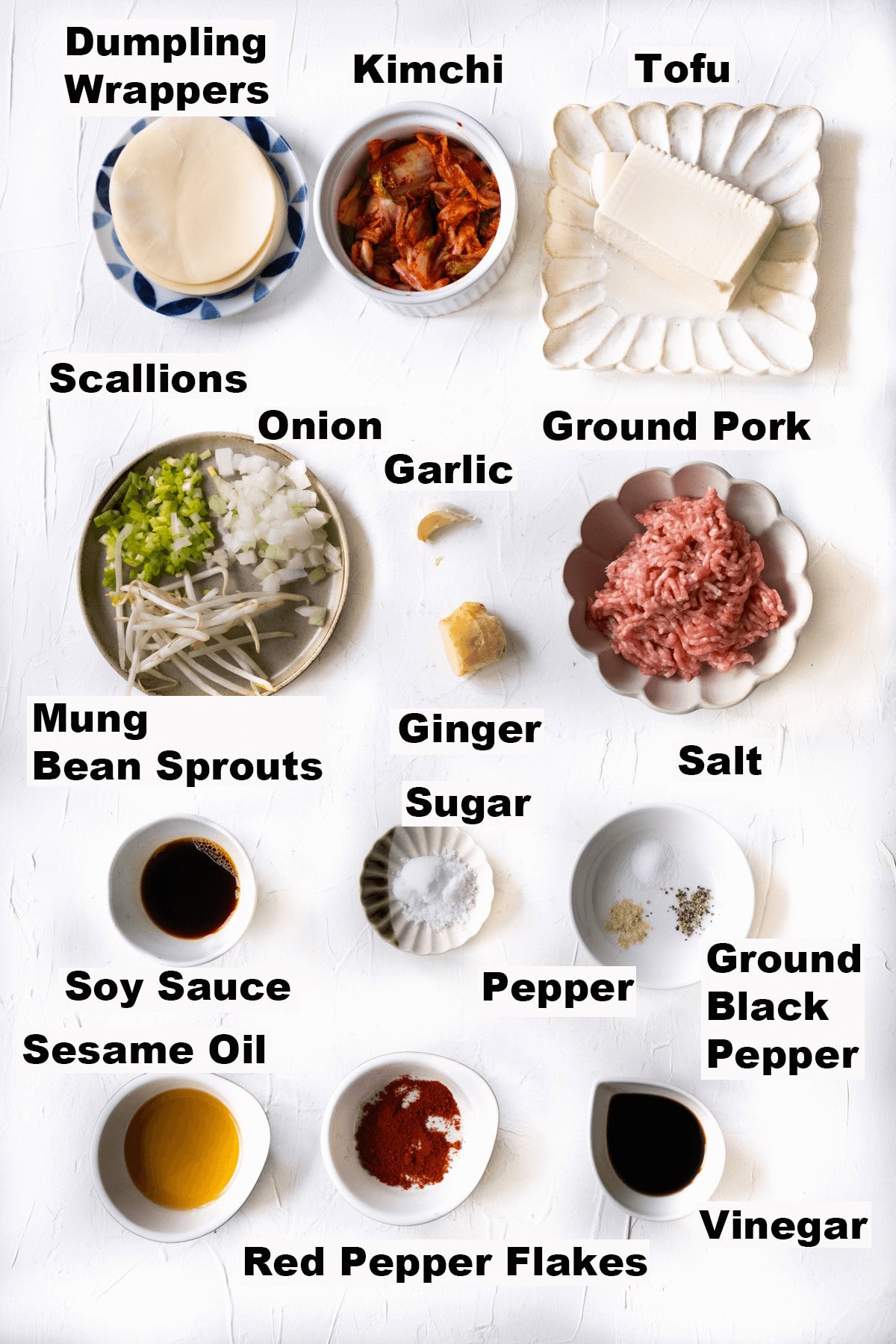 Ingredients for Korean dumplings (Mandu) recipe. 