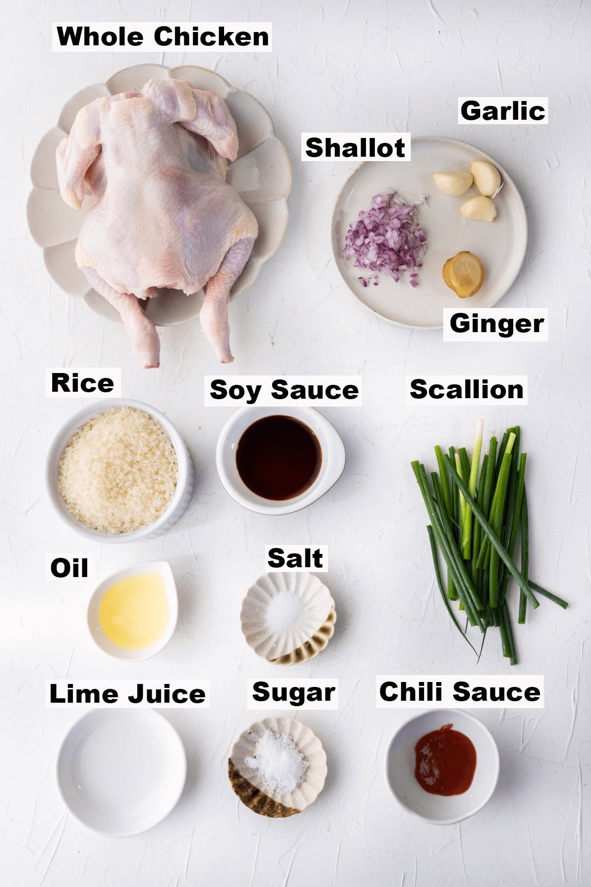 Ingredients for chicken rice.