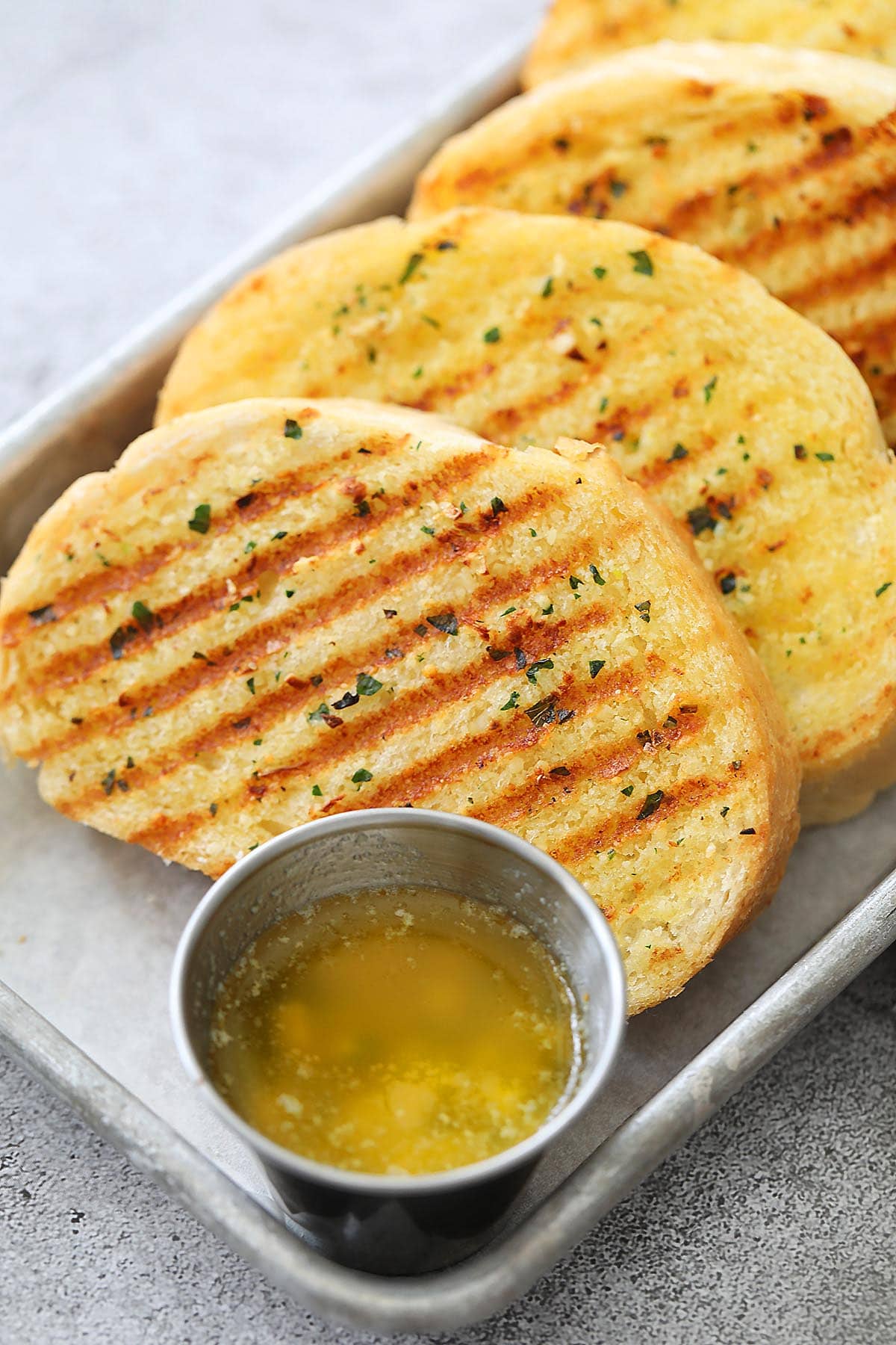 Skillet garlic bread recipe with parmesan cheese.