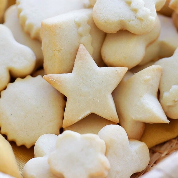 Freshly baked Christmas butter cookies.