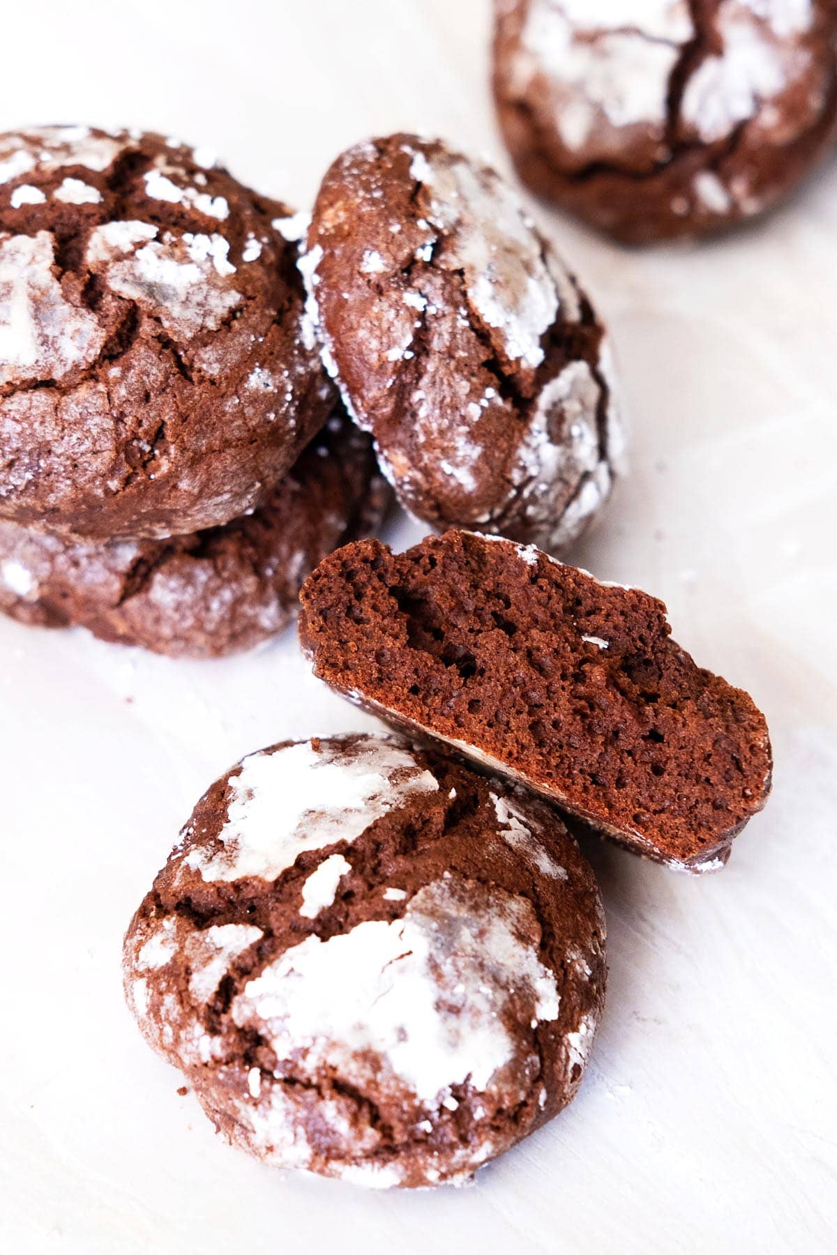 Chewy Christmas chocolate crinkle cookies.