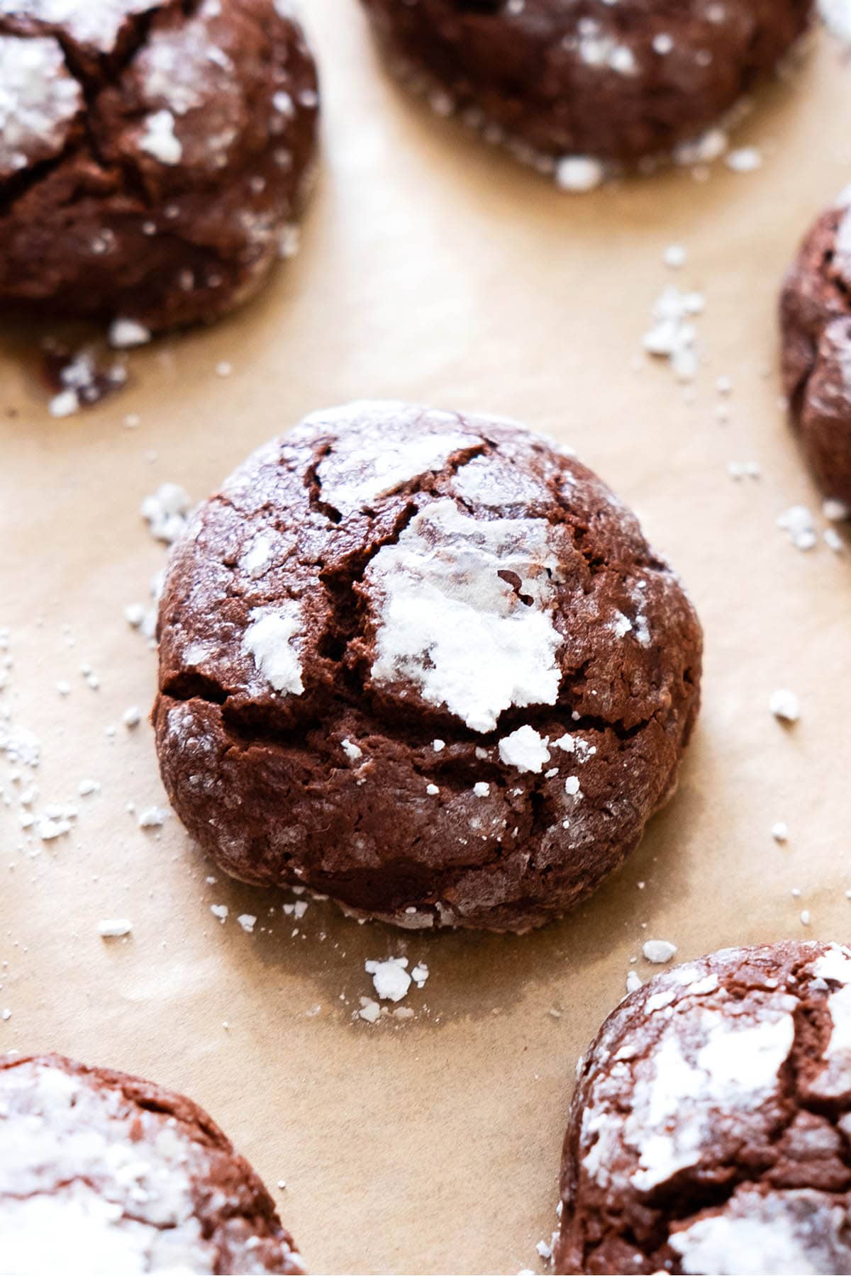 Fresh off the oven old fashioned chocolate crinkle cookies.