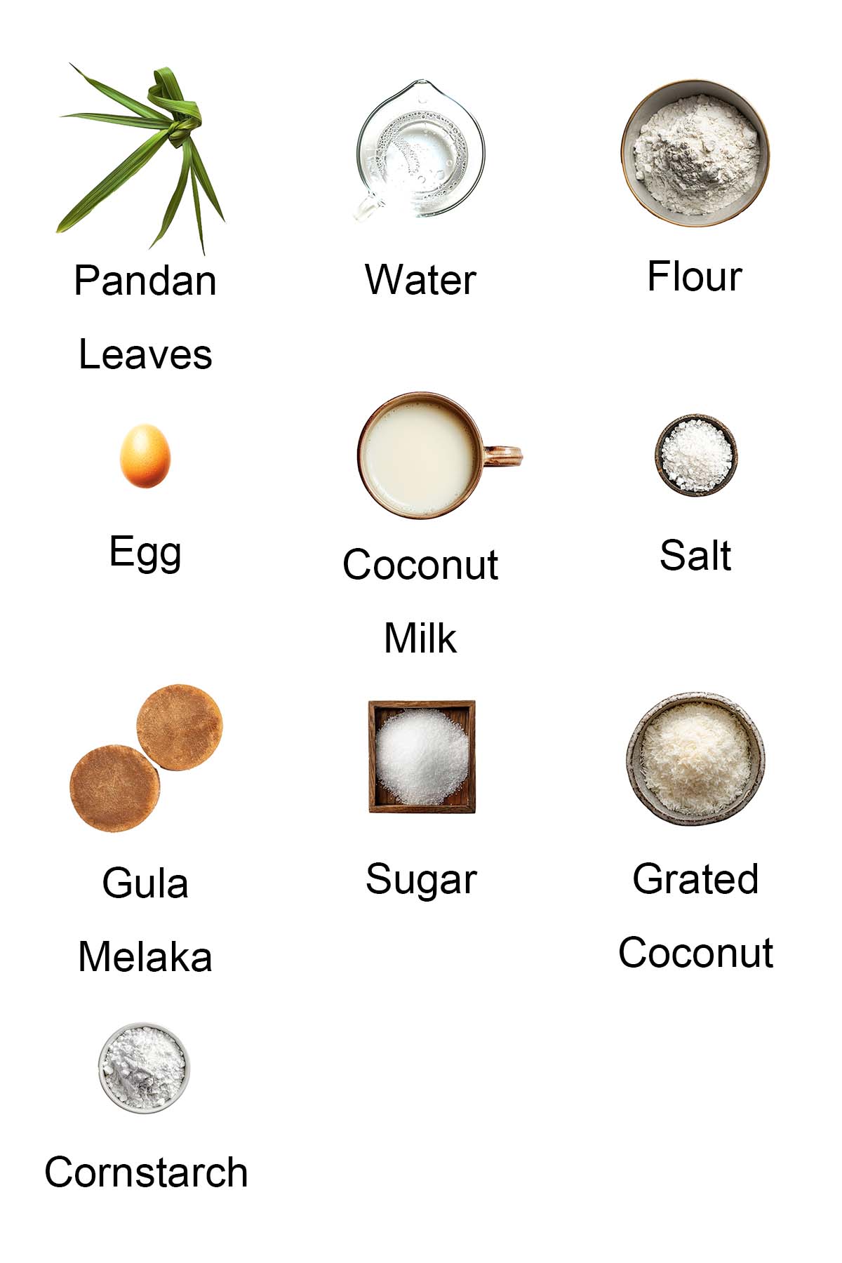 Ingredients for Kuih Dadar (Kuih Ketayap).