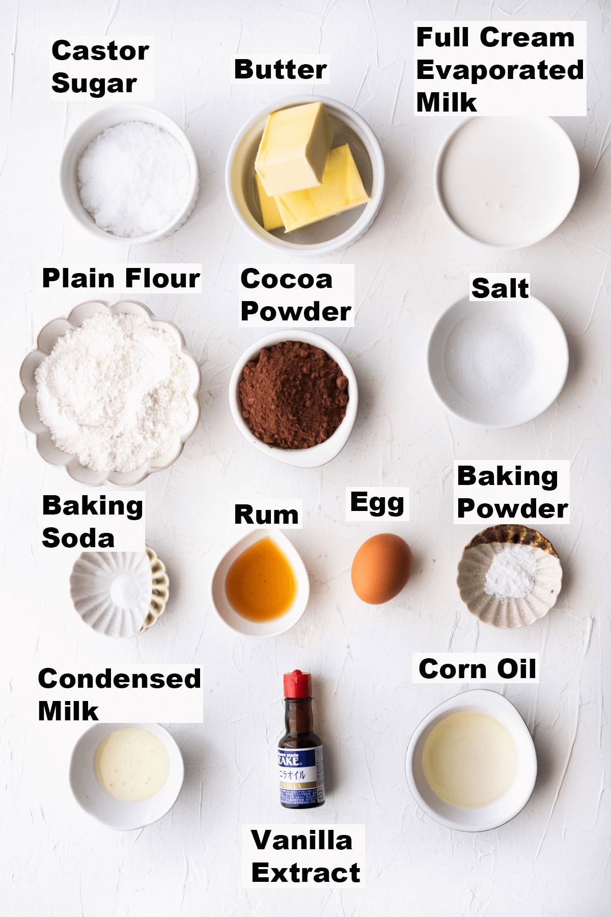 Ingredients for no bake chocolate cake recipe. 