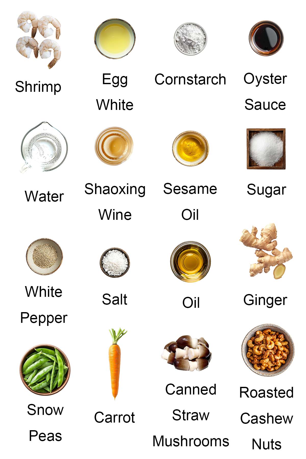 Ingredients for cashew shrimp.