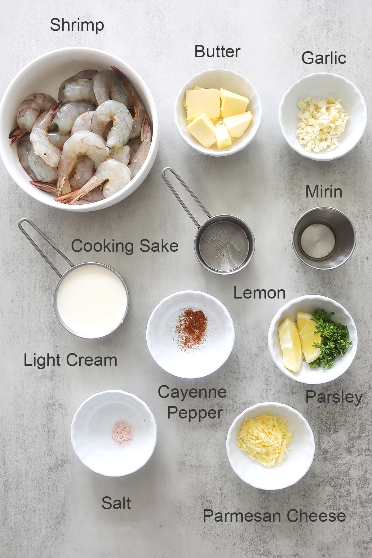 Ingredients for garlic butter shrimp.